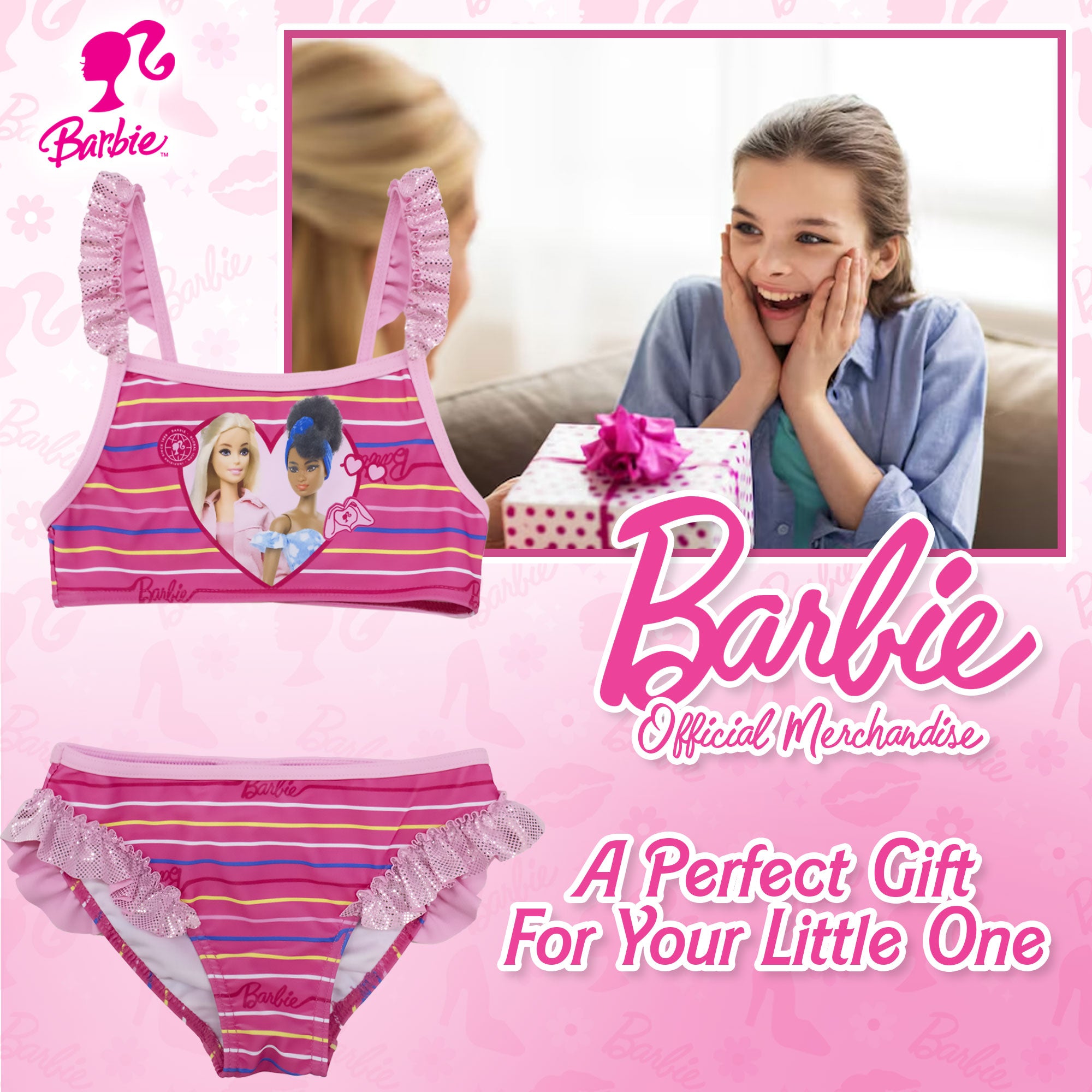 Mattel Barbie Mädchen 2-teiliger Bikini-Badeanzug mit Meeresrüschen 6775