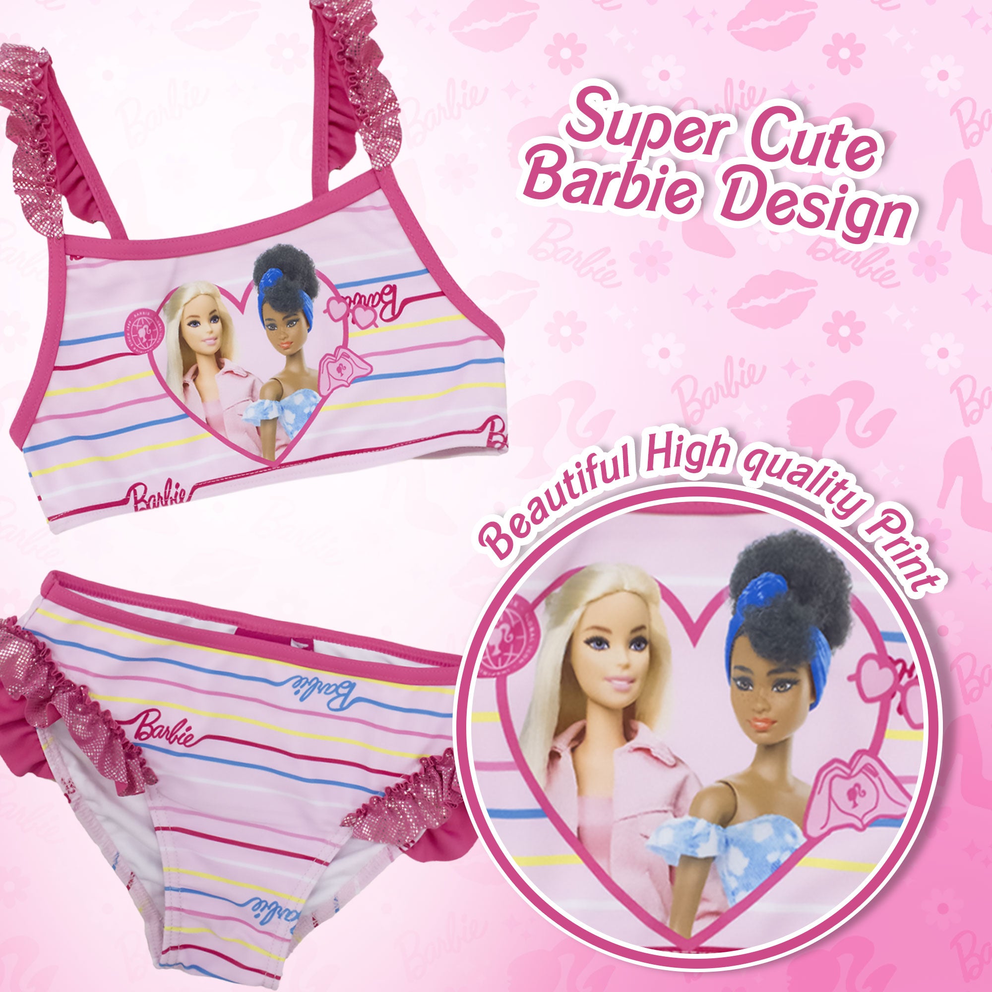 Mattel Barbie Mädchen 2-teiliger Bikini-Badeanzug mit Meeresrüschen 6775