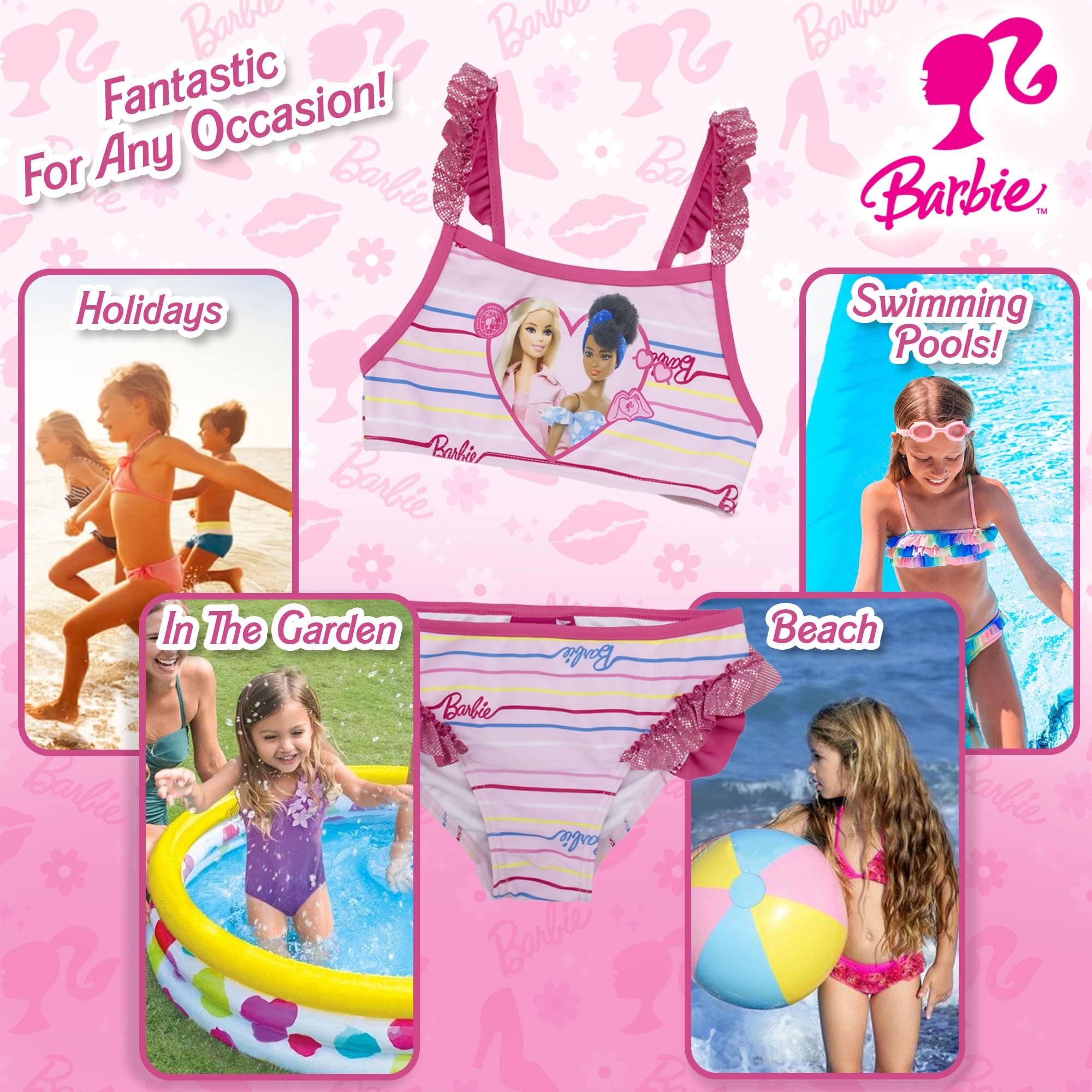Costume da bagno bikini Mattel Barbie bambina 2 pezzi con volant mare 6775