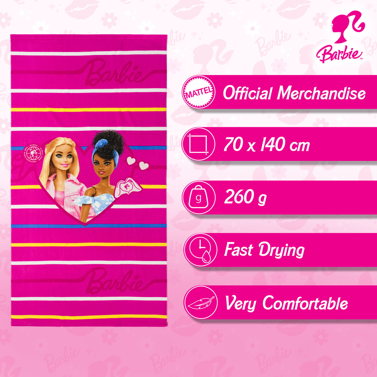 Telo mare Barbie in microspugna 70x140cm asciugamano piscina 6776