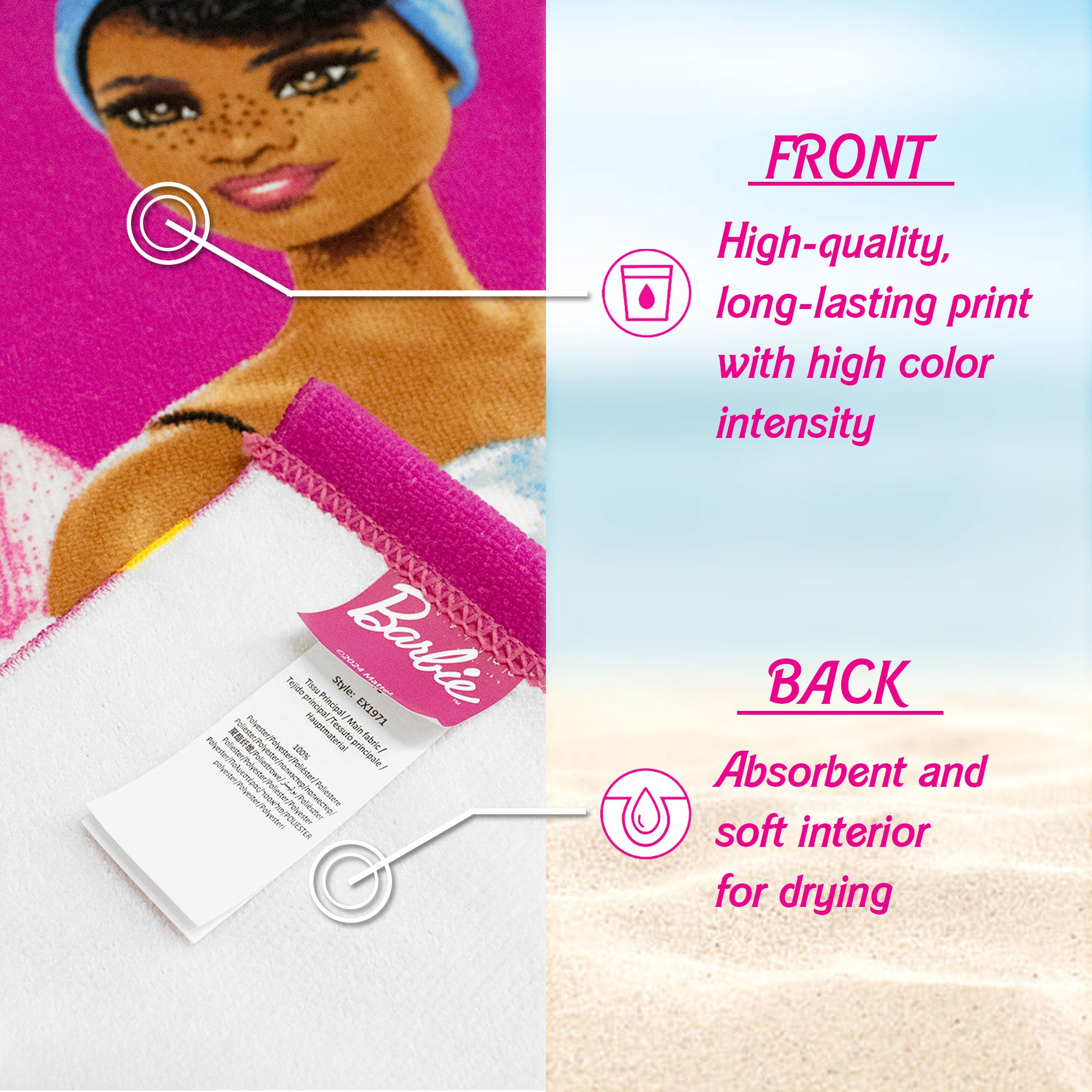 Telo mare Barbie in microspugna 70x140cm asciugamano piscina 6776