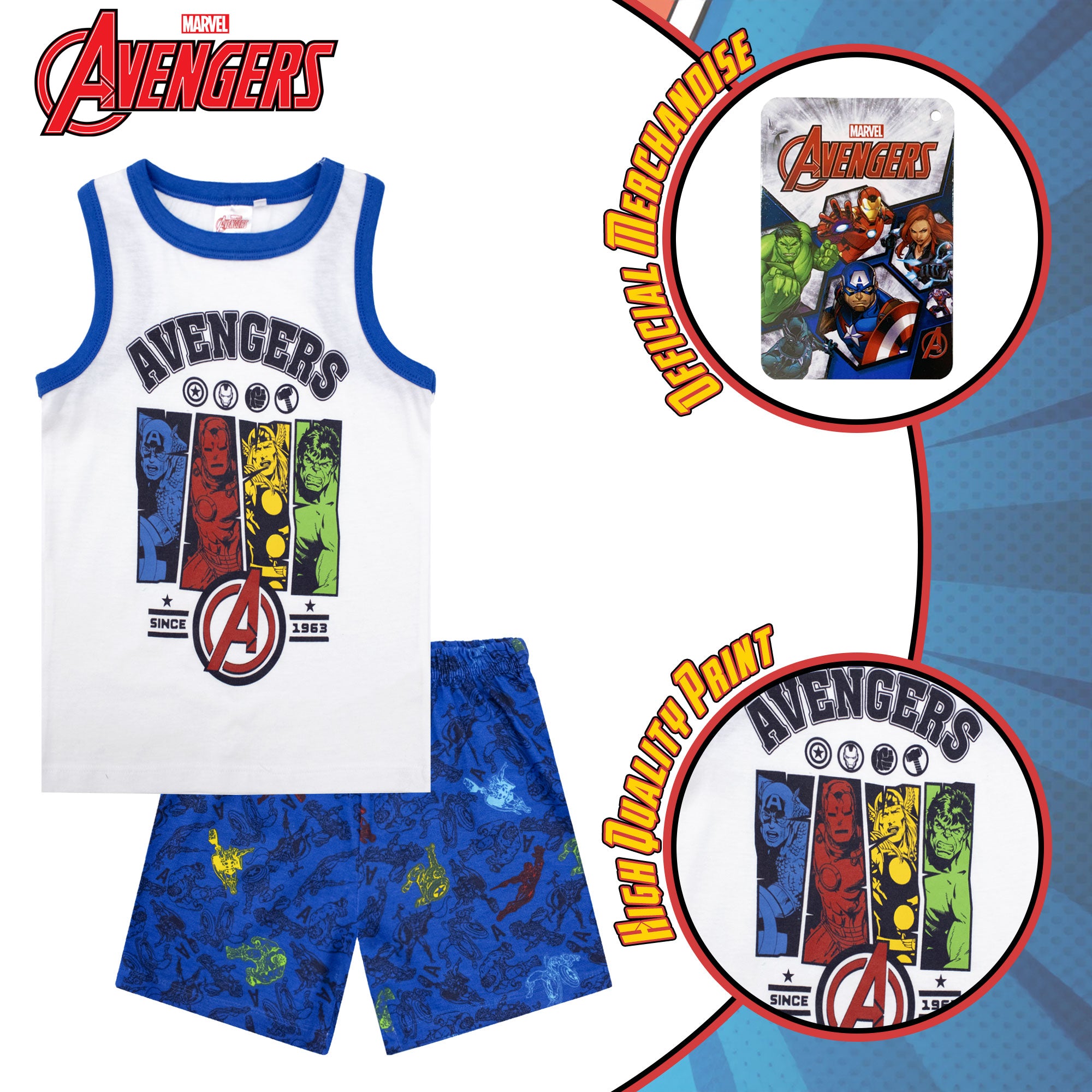 Pigiama bambino Marvel Avengers canotta e pantalone corto estivo cotone 6777