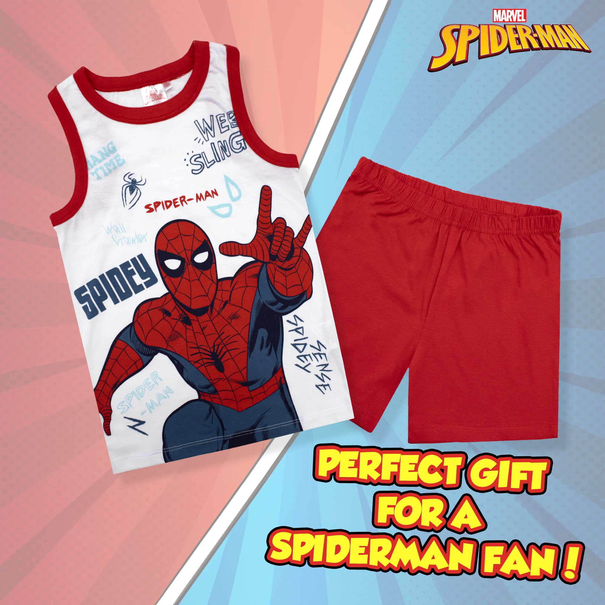 Pigiama bambino Marvel Spiderman canotta e pantalone corto estivo cotone 6778