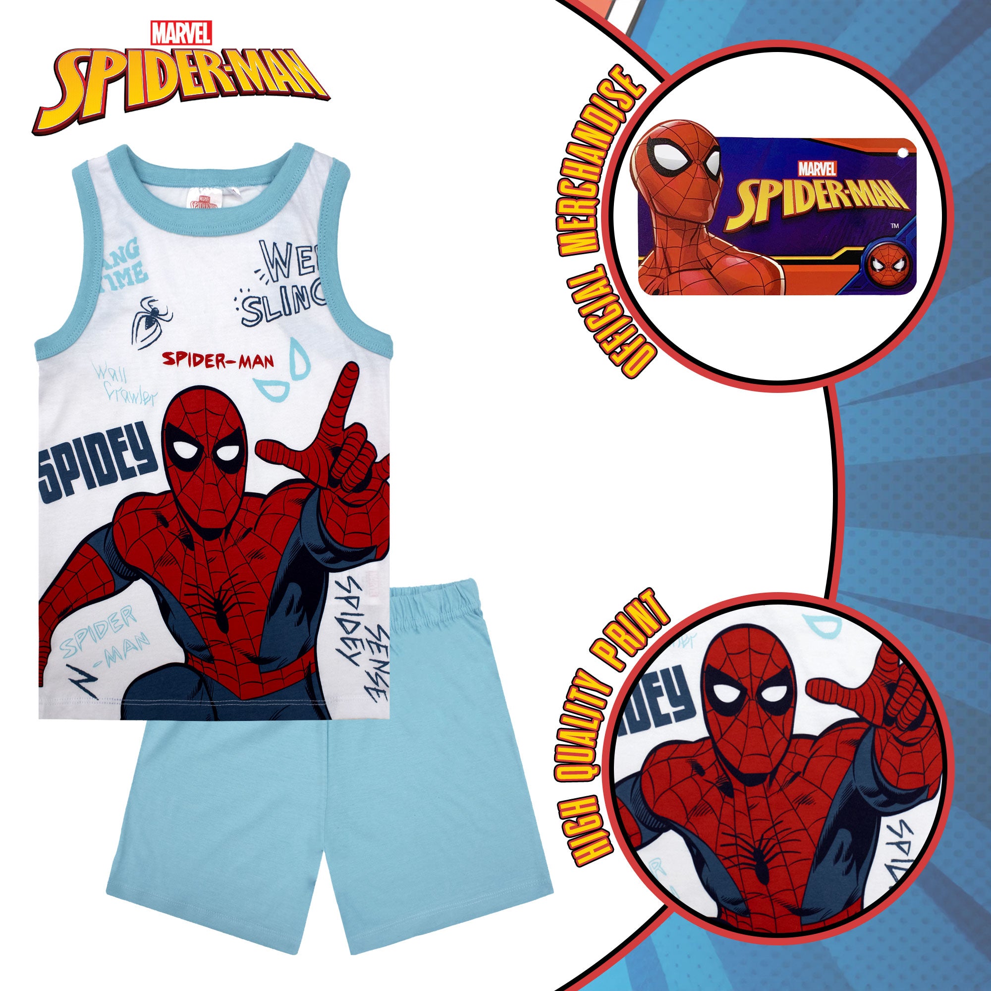 Pigiama bambino Marvel Spiderman canotta e pantalone corto estivo cotone 6778