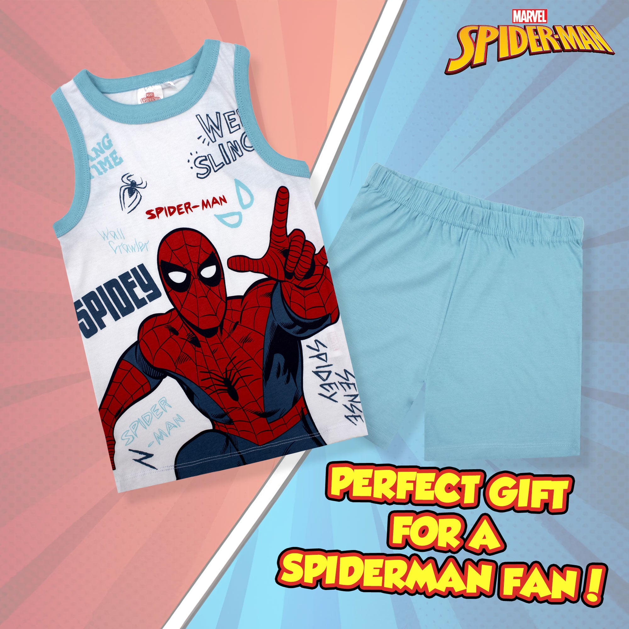 Pigiama bambino Marvel Spiderman canotta e pantalone corto estivo cotone 6778