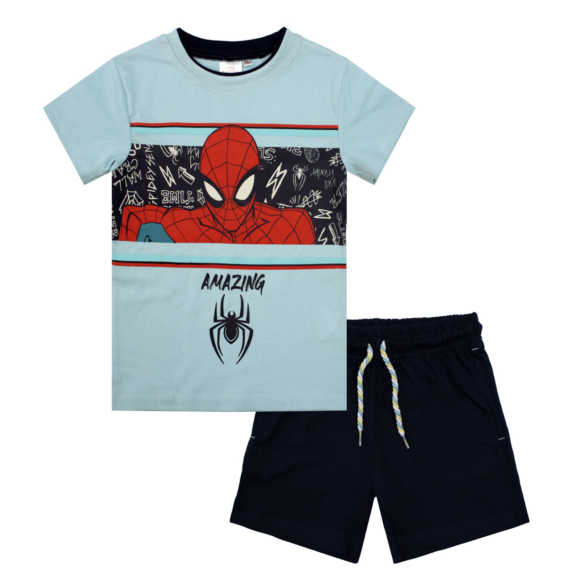 Completo bambino Marvel Spiderman t-shirt e pantaloncino in cotone stampato 6779