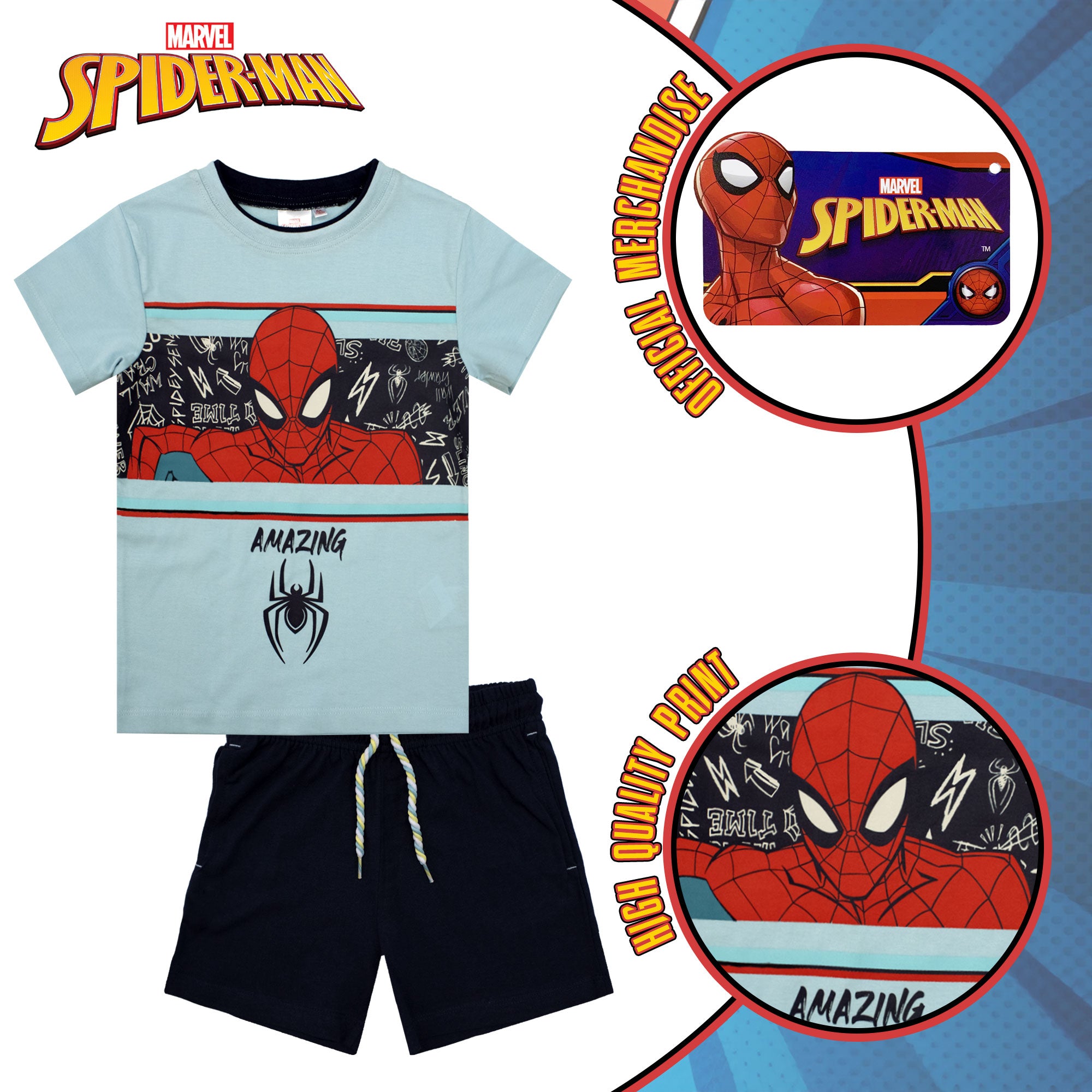 Completo bambino Marvel Spiderman t-shirt e pantaloncino in cotone stampato 6779