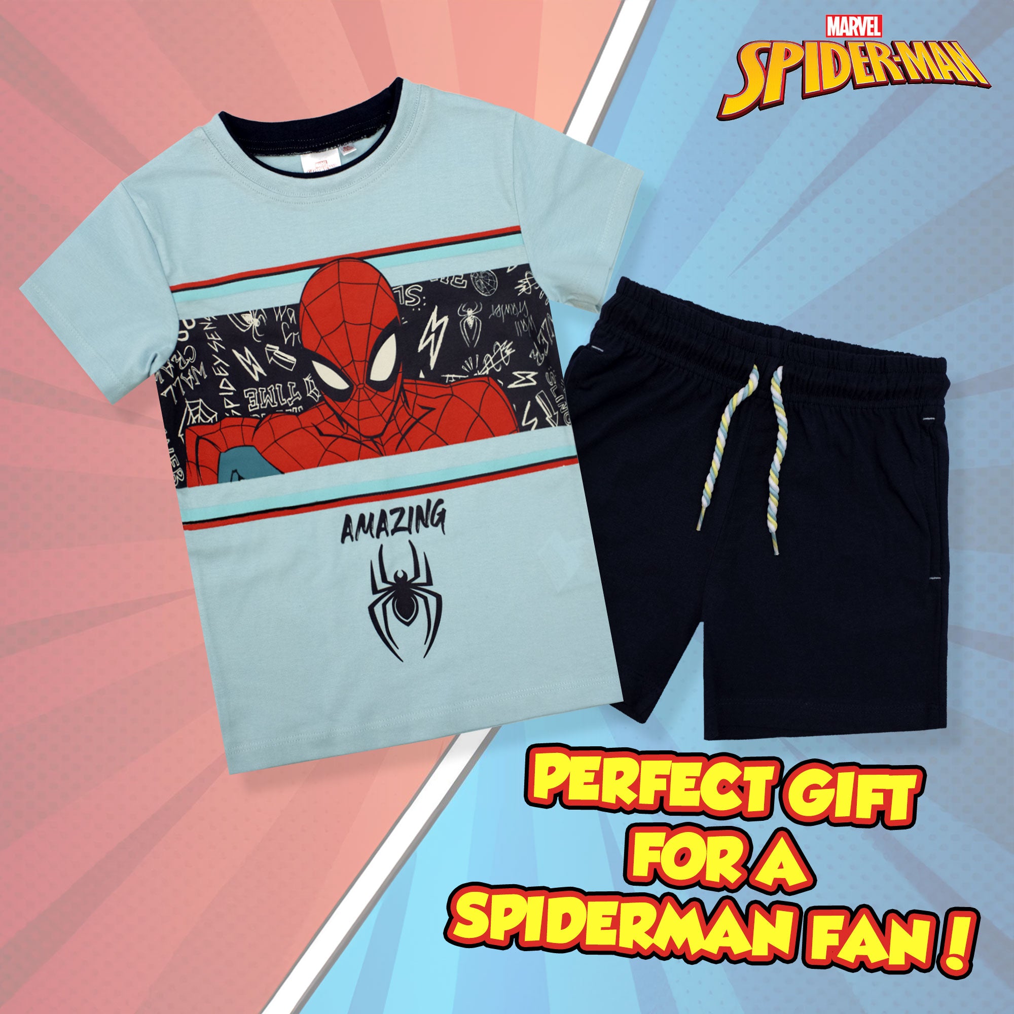 Completo bambino Marvel Spiderman t-shirt e pantaloncino in cotone stampato 6779