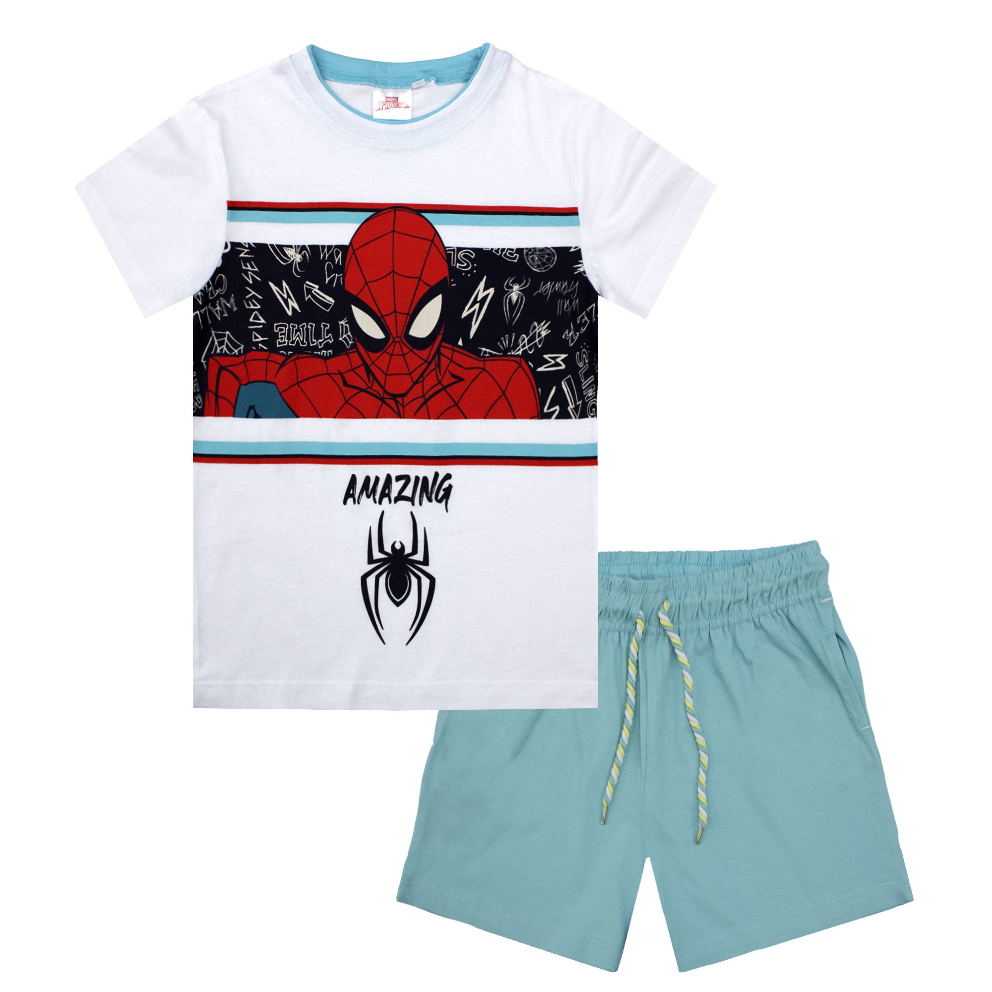 Completo bambino Marvel Spiderman t-shirt e pantaloncino in cotone stampato 6779