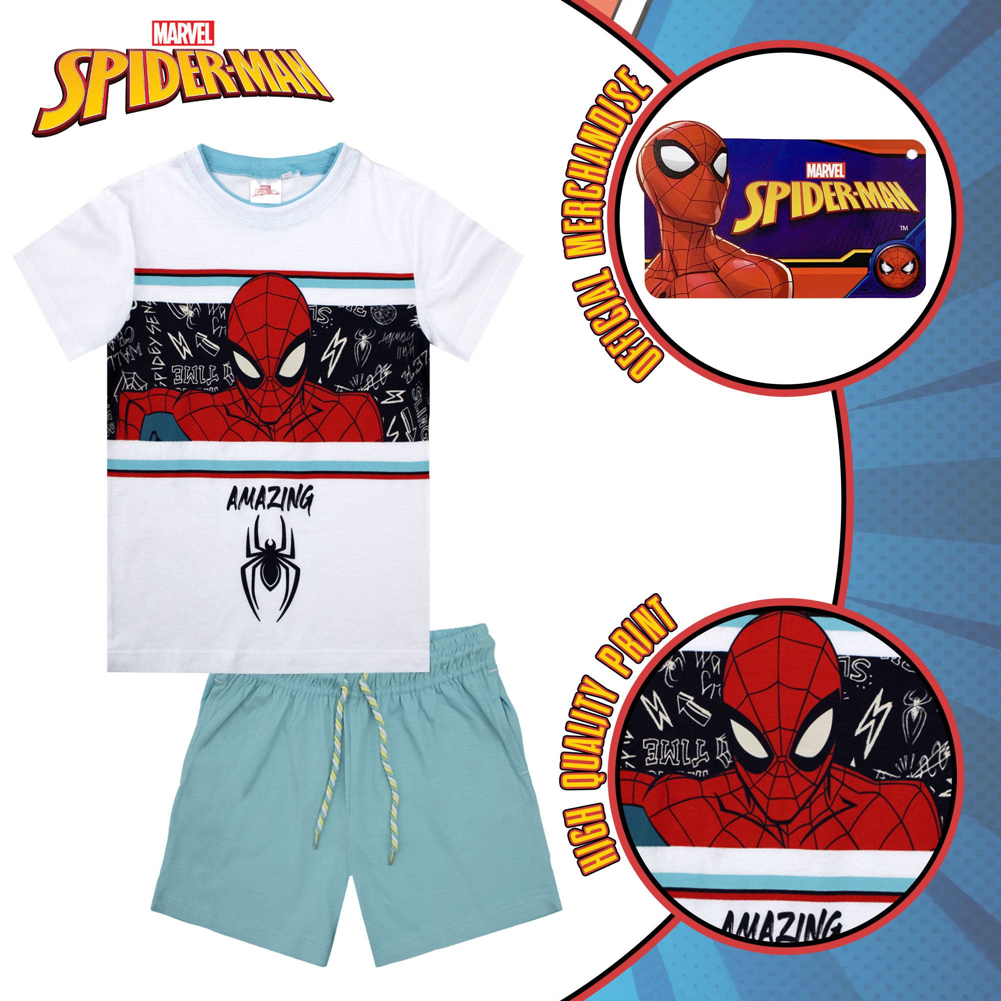 Completo bambino Marvel Spiderman t-shirt e pantaloncino in cotone stampato 6779