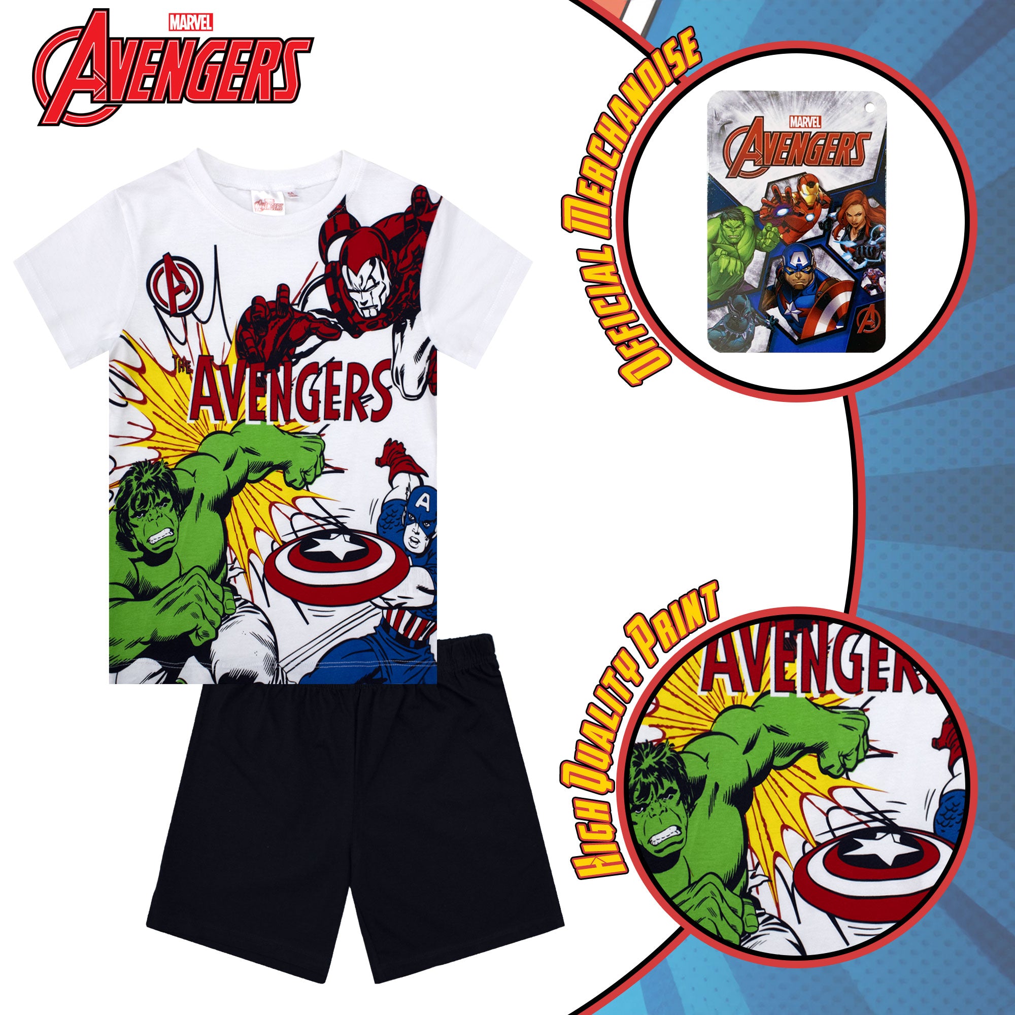 Pigiama bambino Marvel Avengers T-shirt e pantalone corto estivo cotone 6780