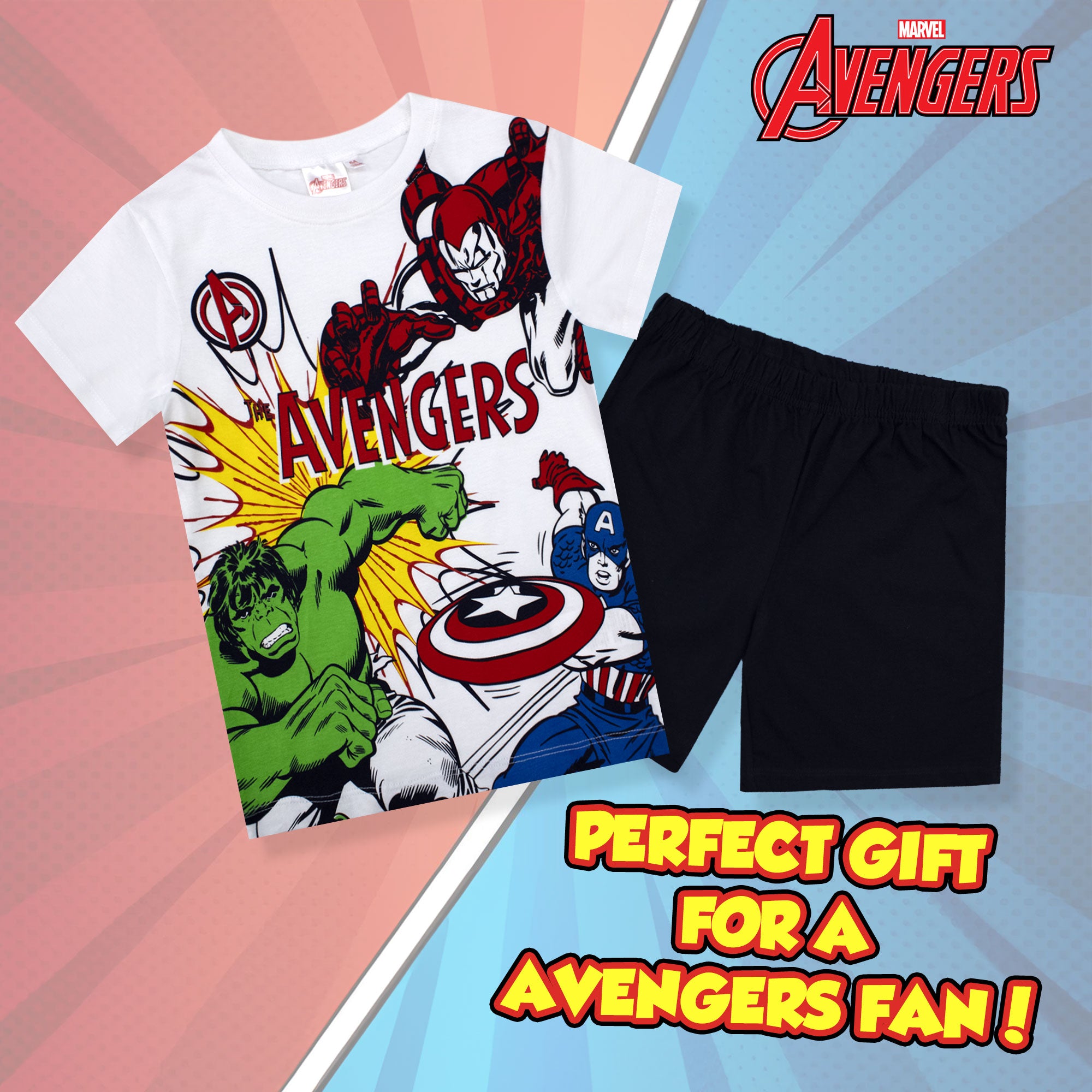 Pigiama bambino Marvel Avengers T-shirt e pantalone corto estivo cotone 6780