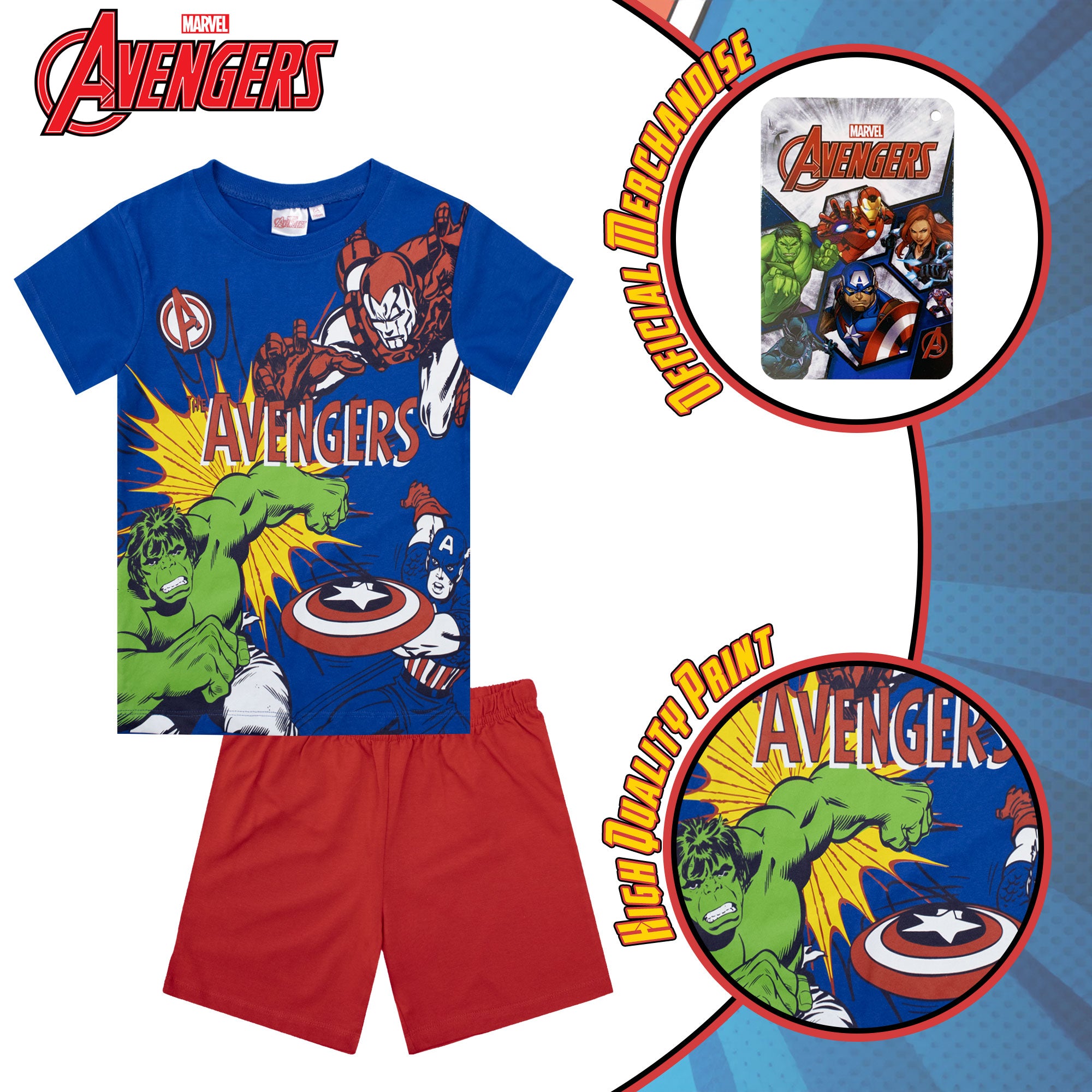 Pigiama bambino Marvel Avengers T-shirt e pantalone corto estivo cotone 6780
