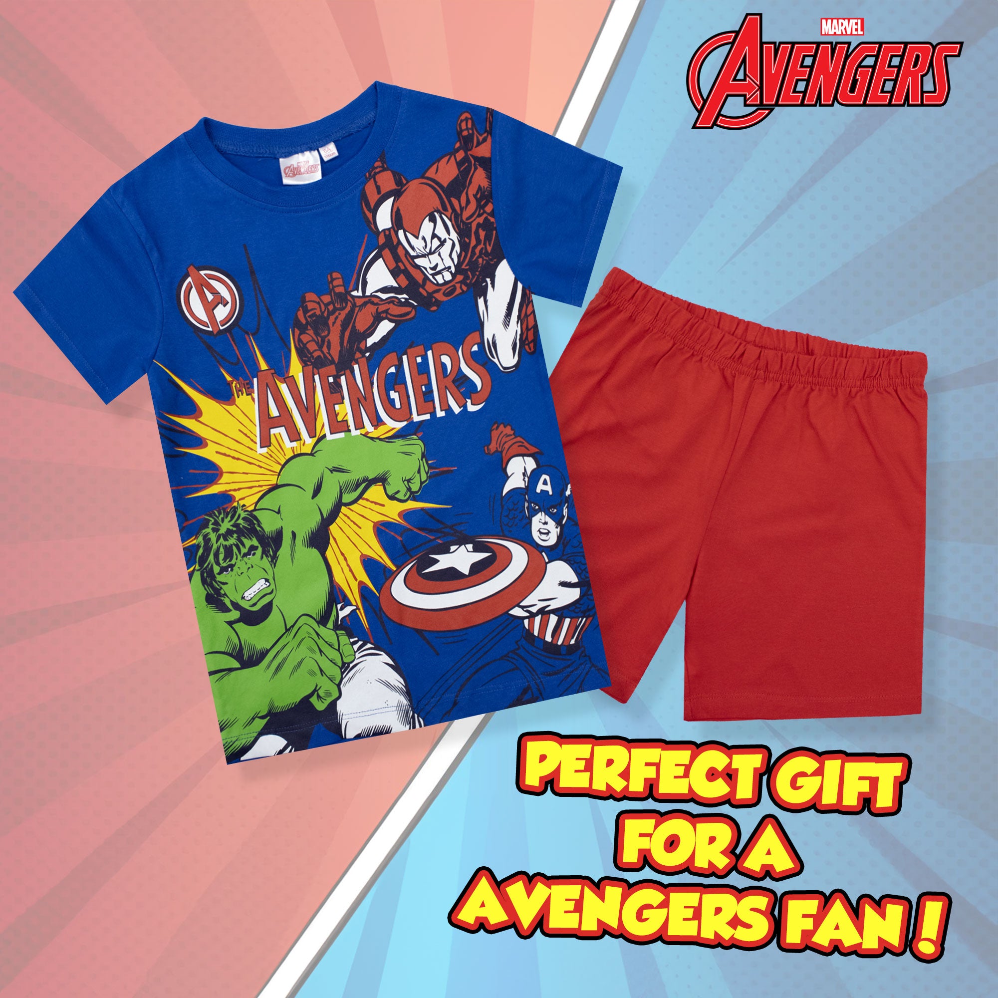 Pigiama bambino Marvel Avengers T-shirt e pantalone corto estivo cotone 6780