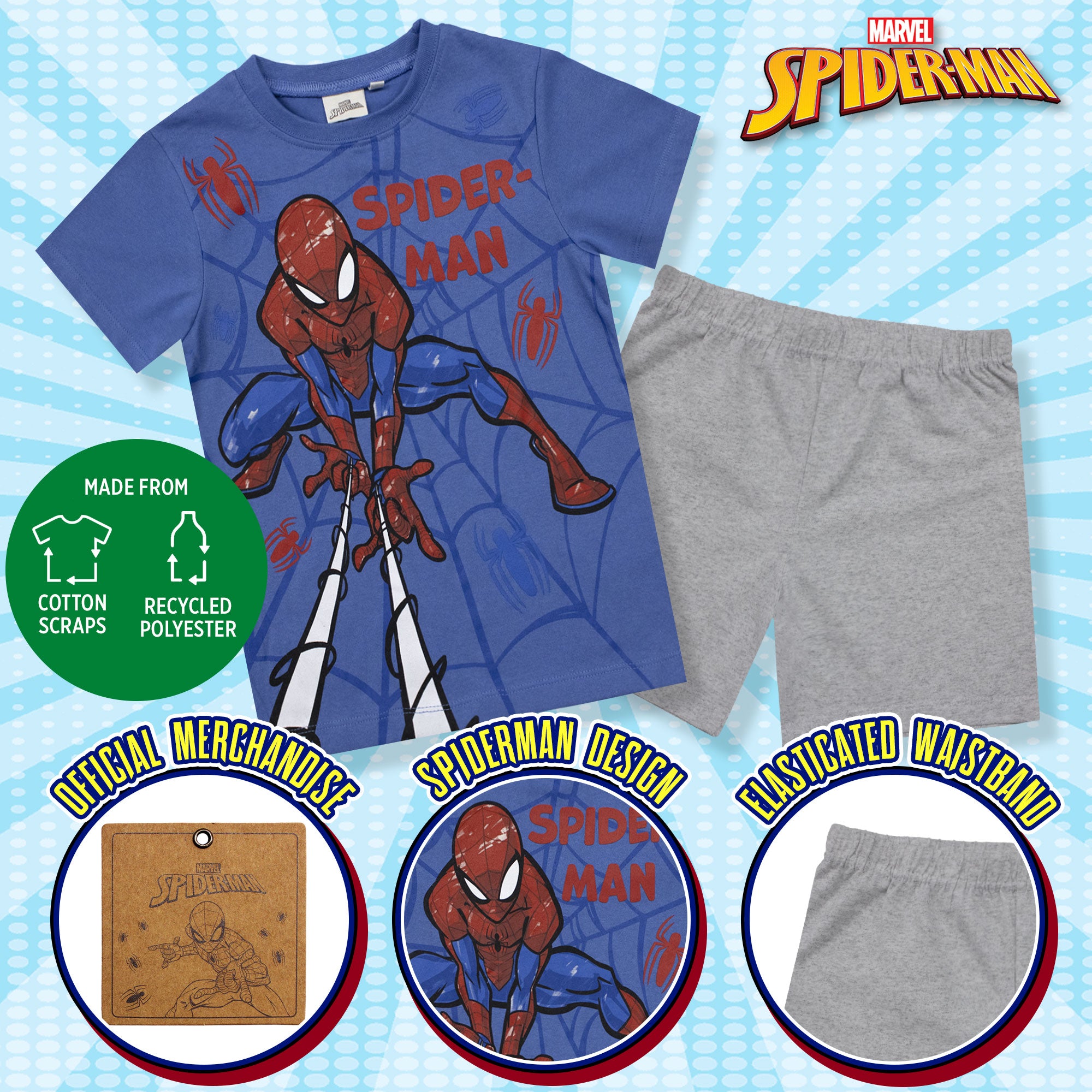 Pigiama bambino Marvel Spiderman t-shirt e pantalone corto estivo in cotone 6781