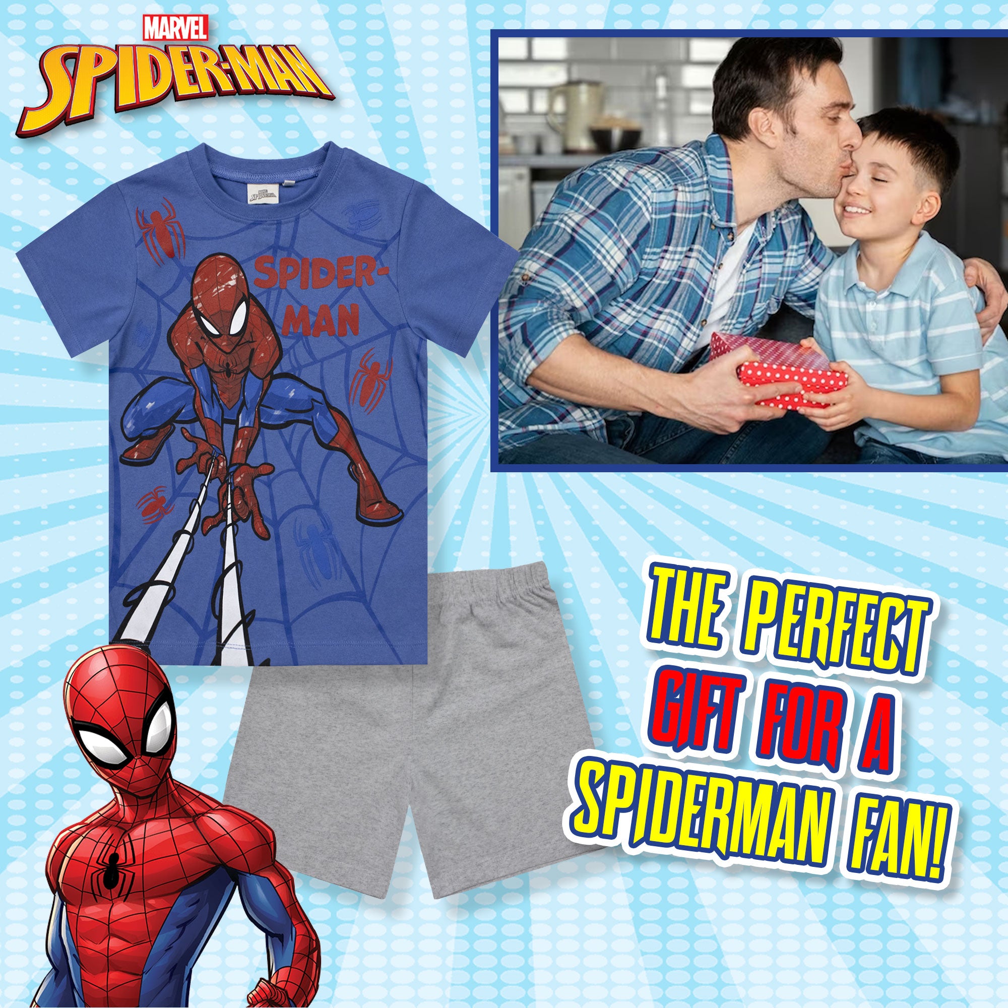 Pigiama bambino Marvel Spiderman t-shirt e pantalone corto estivo in cotone 6781