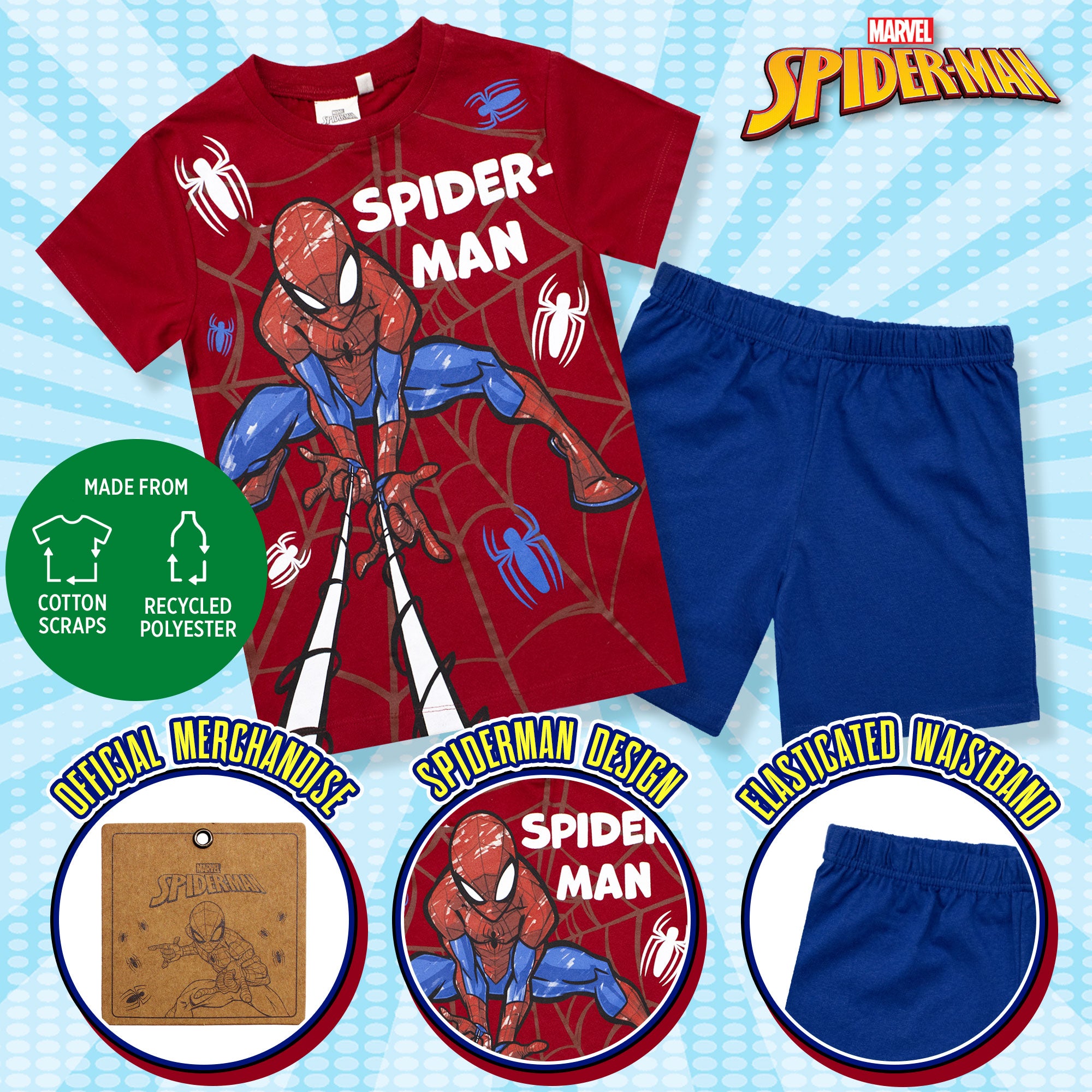 Pigiama bambino Marvel Spiderman t-shirt e pantalone corto estivo in cotone 6781