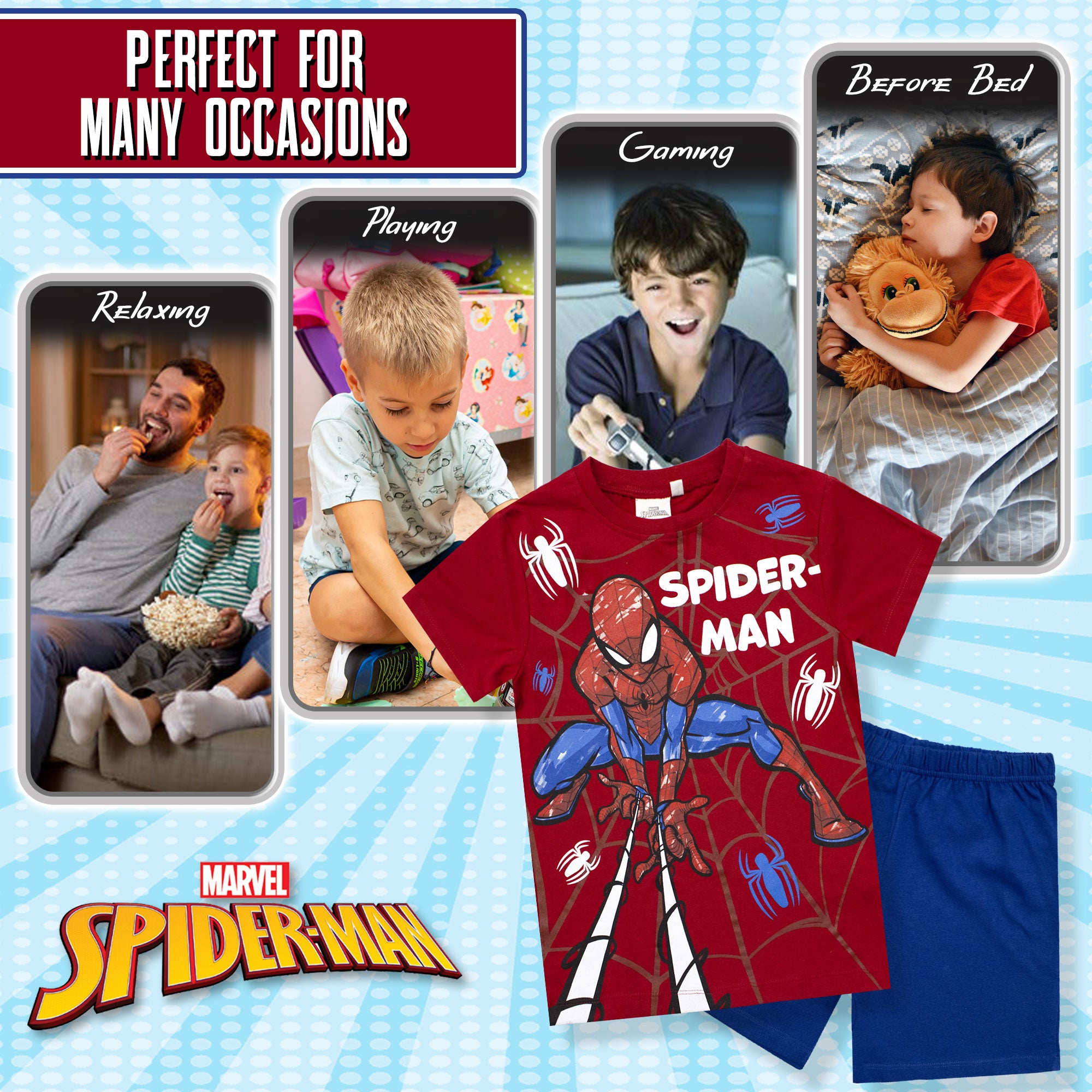 Pigiama bambino Marvel Spiderman t-shirt e pantalone corto estivo in cotone 6781