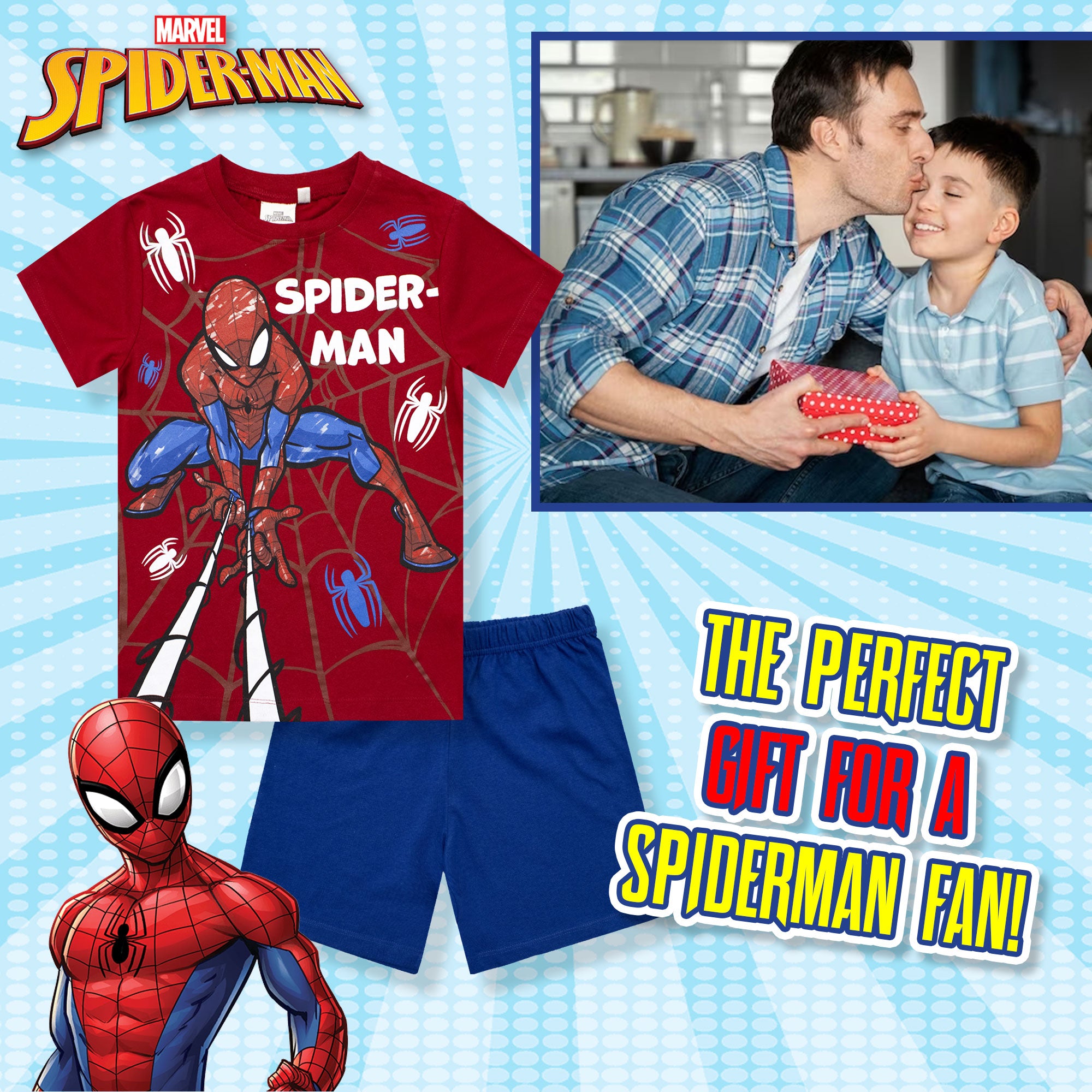 Pigiama bambino Marvel Spiderman t-shirt e pantalone corto estivo in cotone 6781