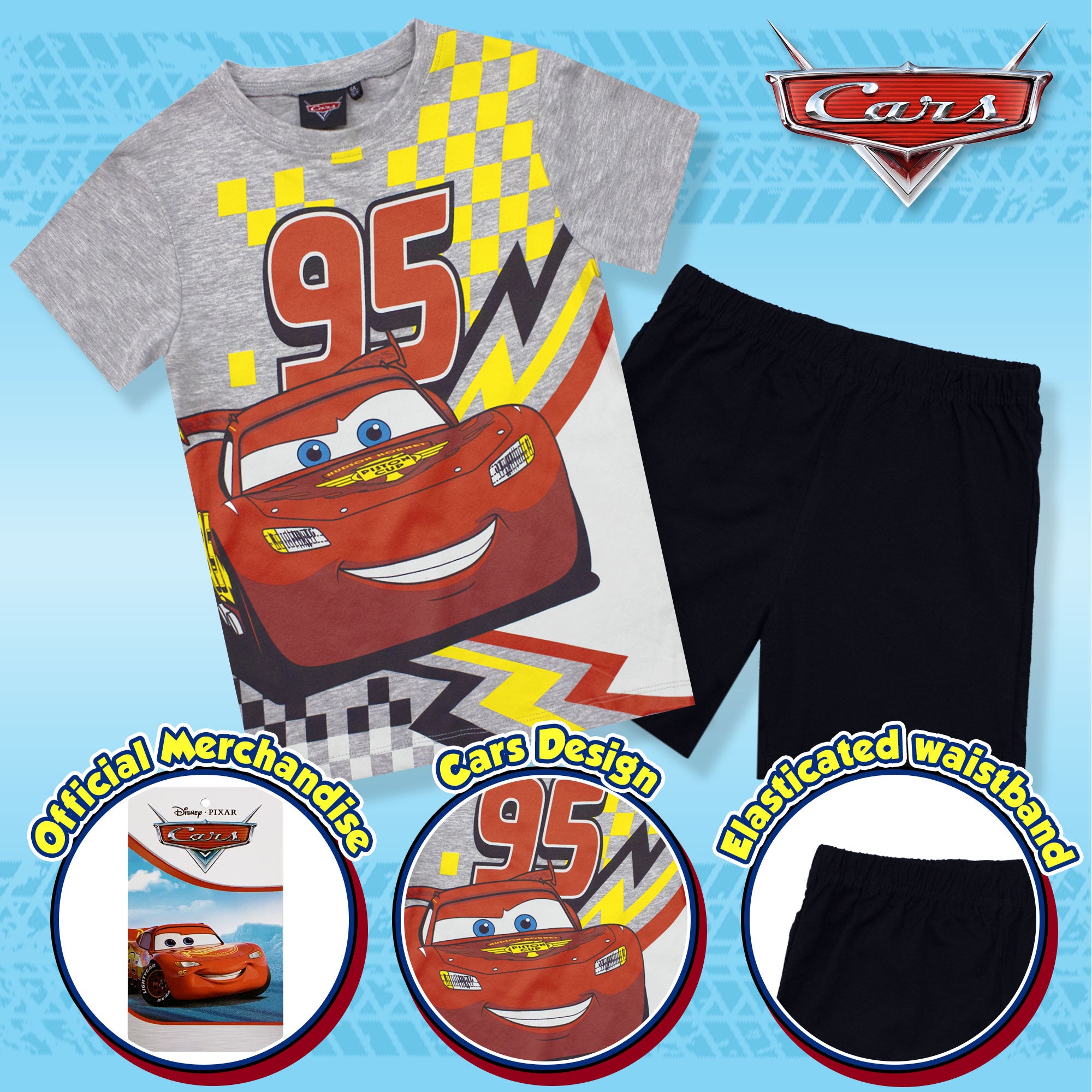 Pigiama bambino Disney Cars t-shirt e pantalone corto estivo in cotone 6783
