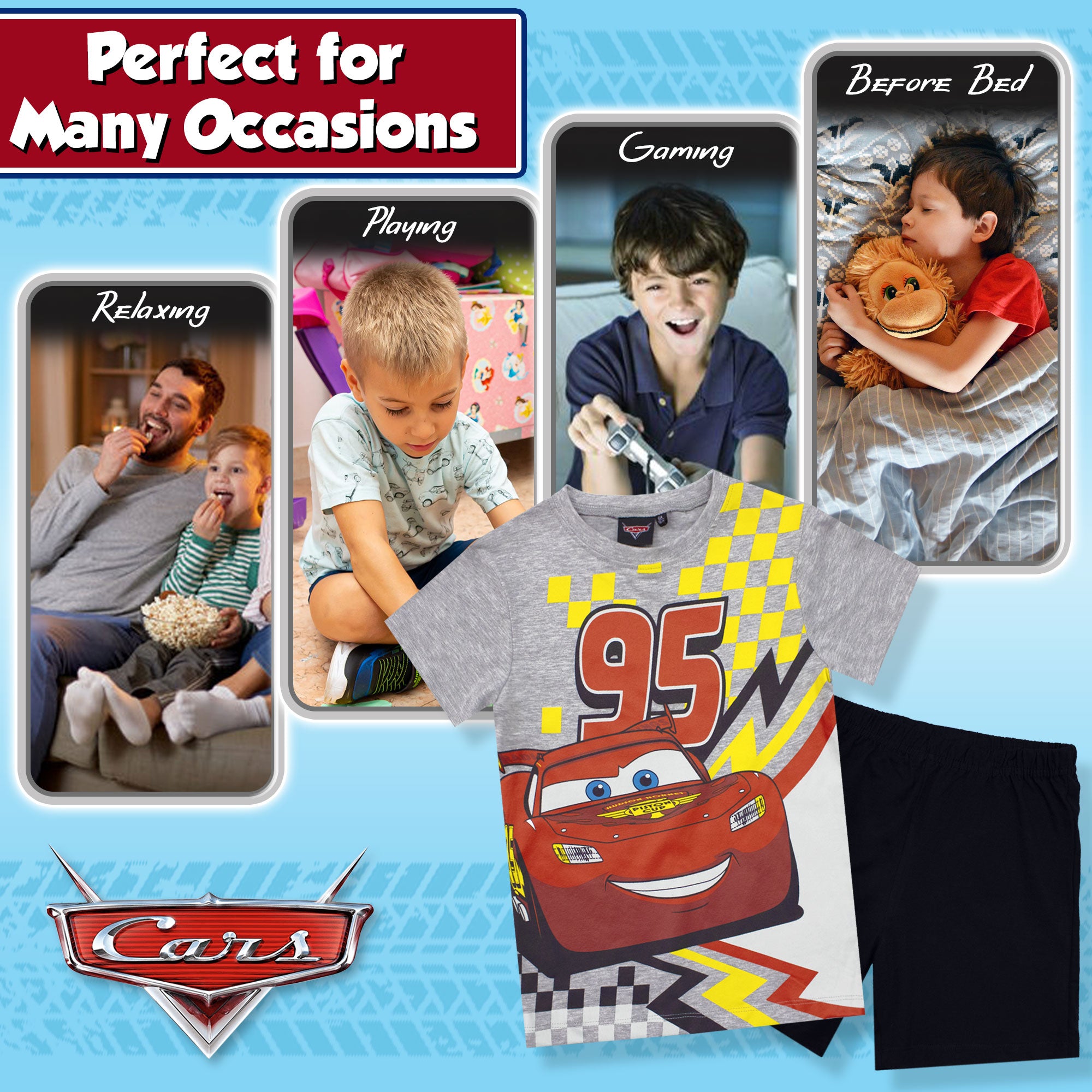 Pigiama bambino Disney Cars t-shirt e pantalone corto estivo in cotone 6783