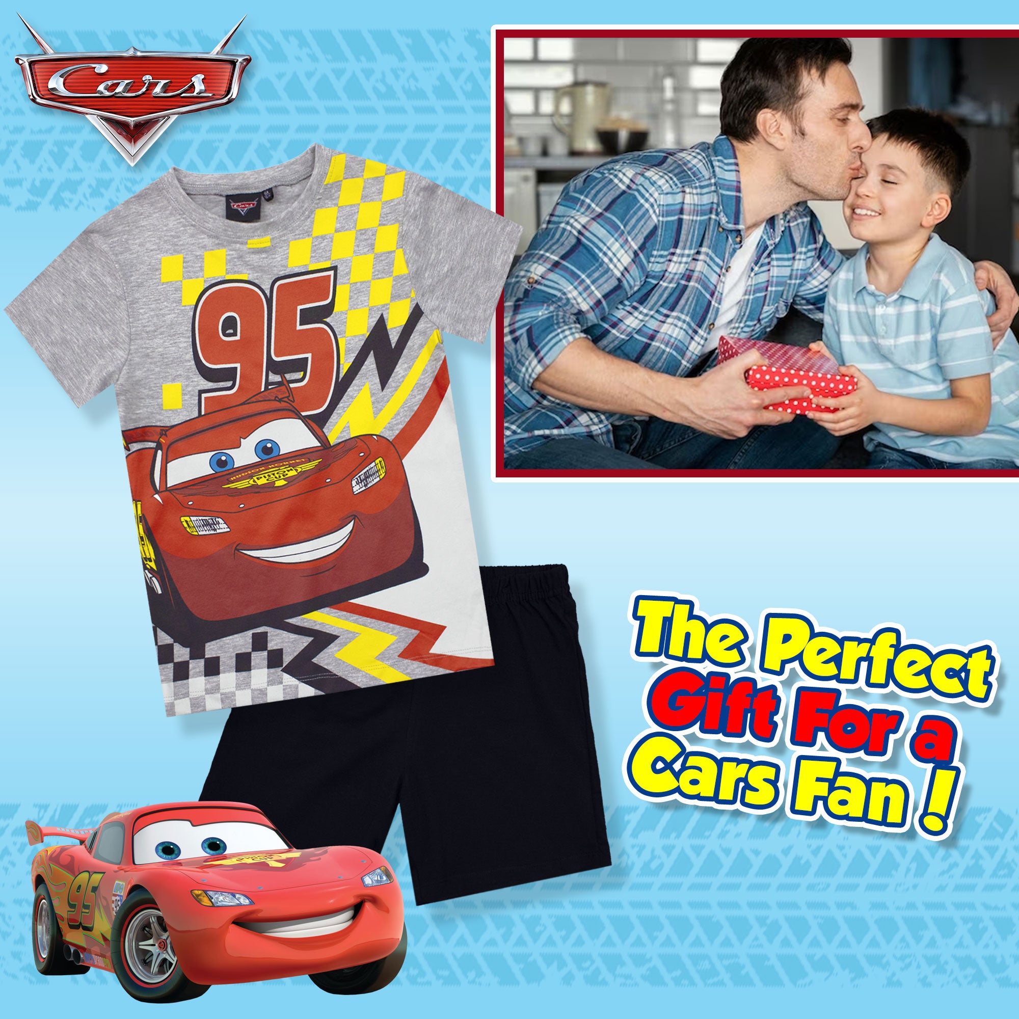 Pigiama bambino Disney Cars t-shirt e pantalone corto estivo in cotone 6783