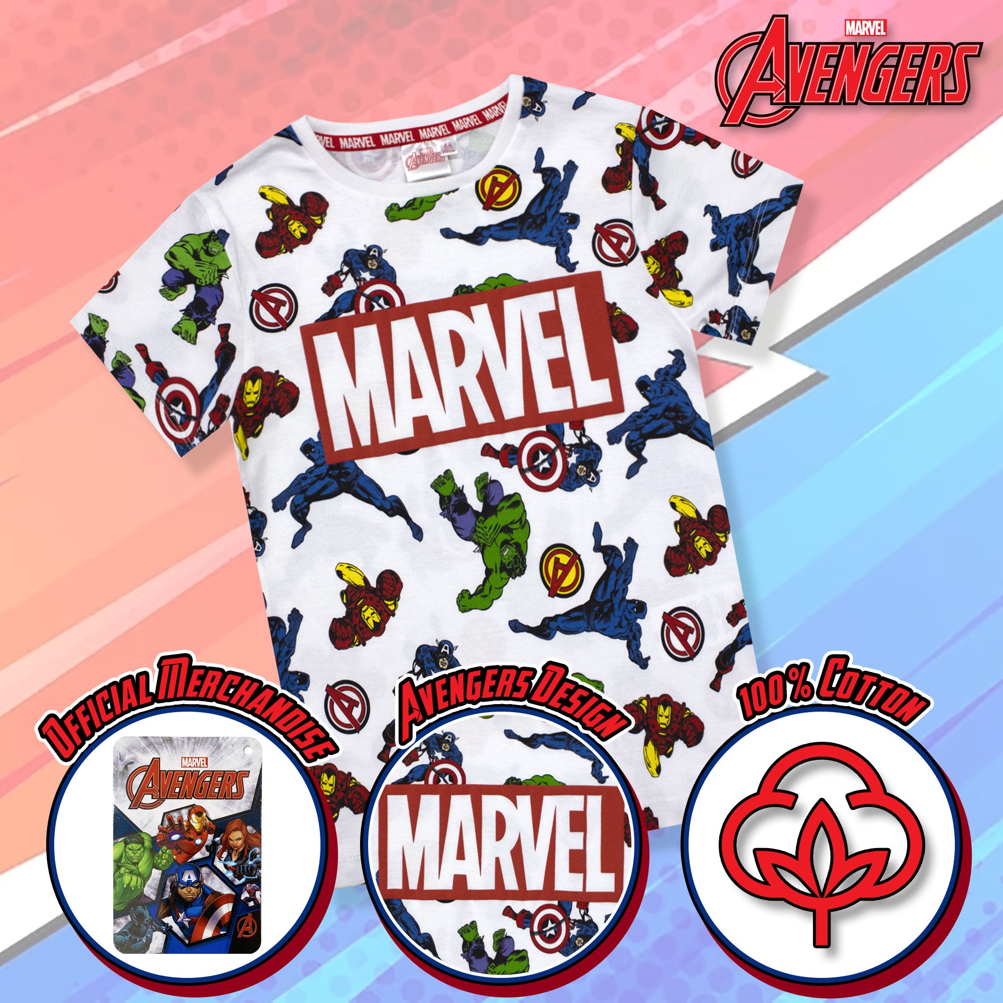 T-shirt Marvel Avengers maglia bambino mezze maniche in cotone 6785