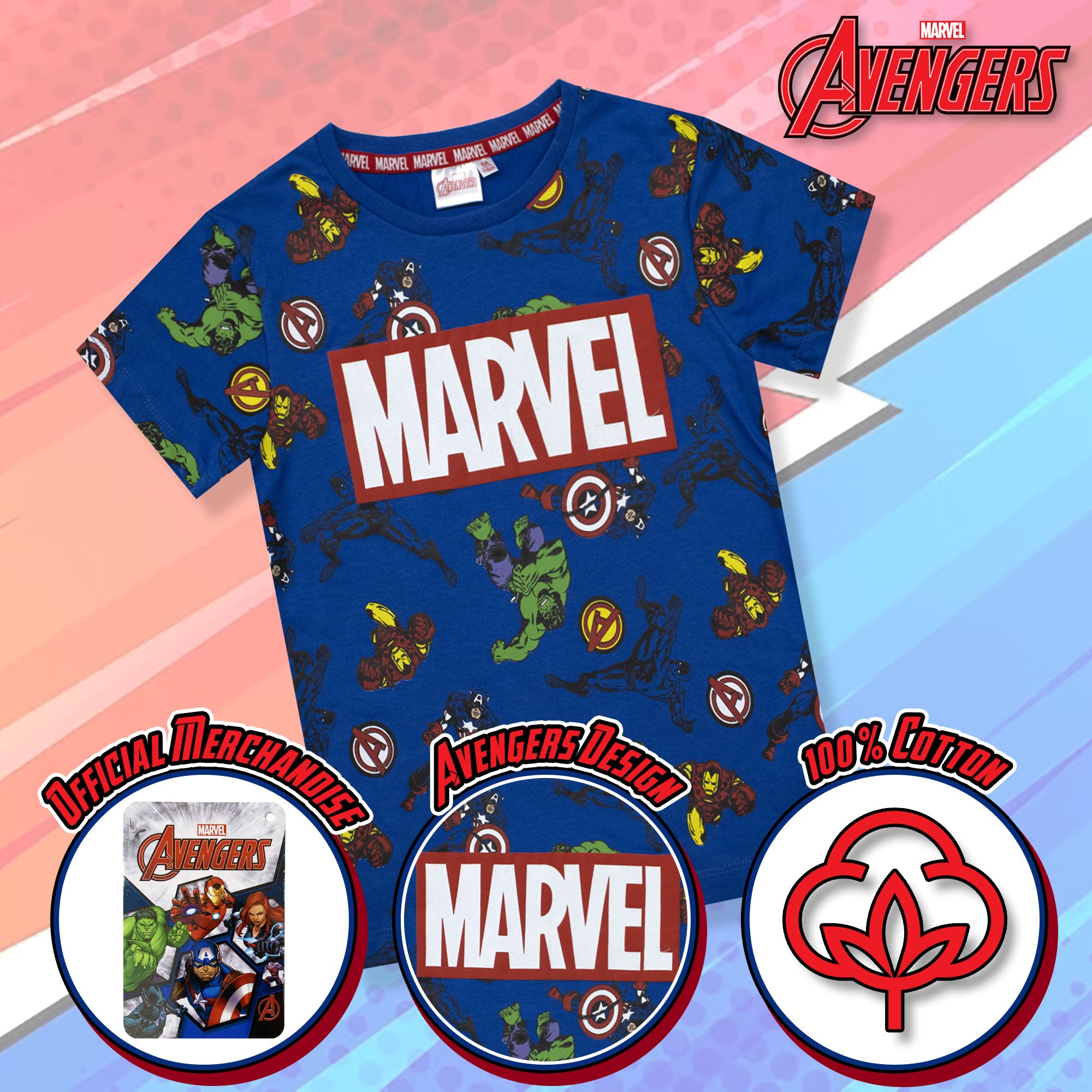 T-shirt Marvel Avengers maglia bambino mezze maniche in cotone 6785