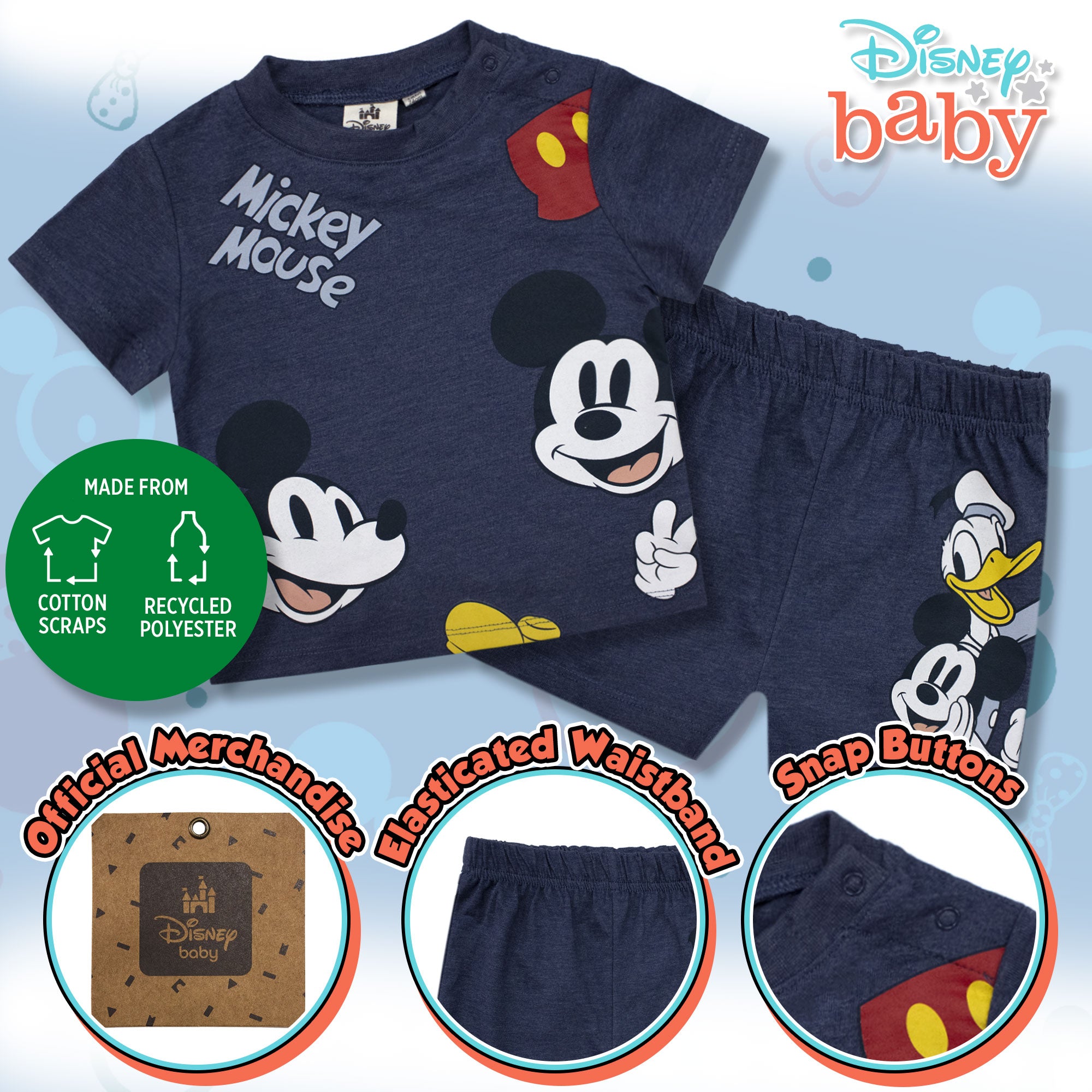 Completo Disney Mickey Mouse in cotone estivo t-shirt neonato bambino 6786