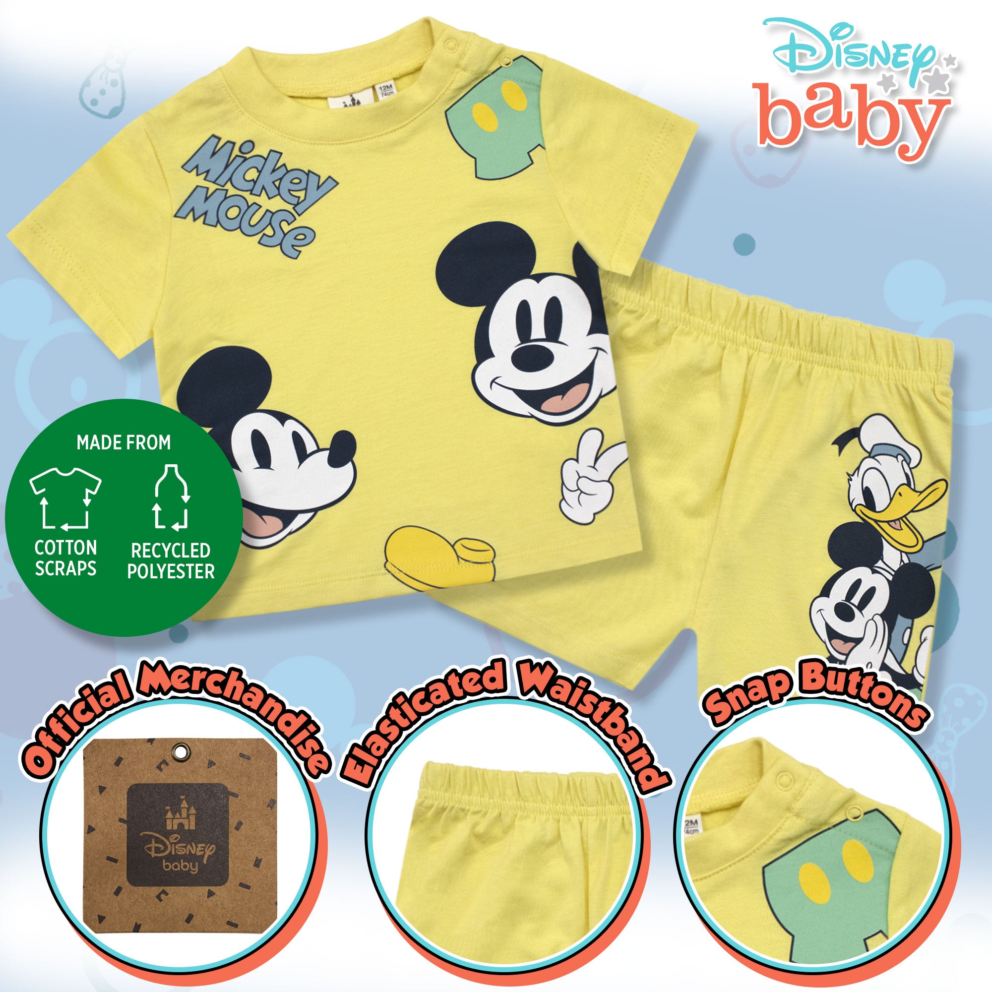 Completo Disney Mickey Mouse in cotone estivo t-shirt neonato bambino 6786