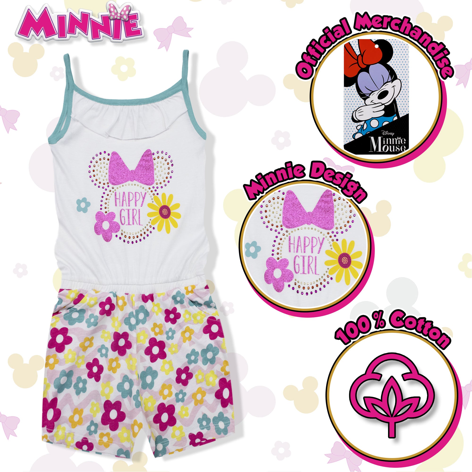 Abito bambina Disney Minnie Mouse vestitino stampato in cotone 6787