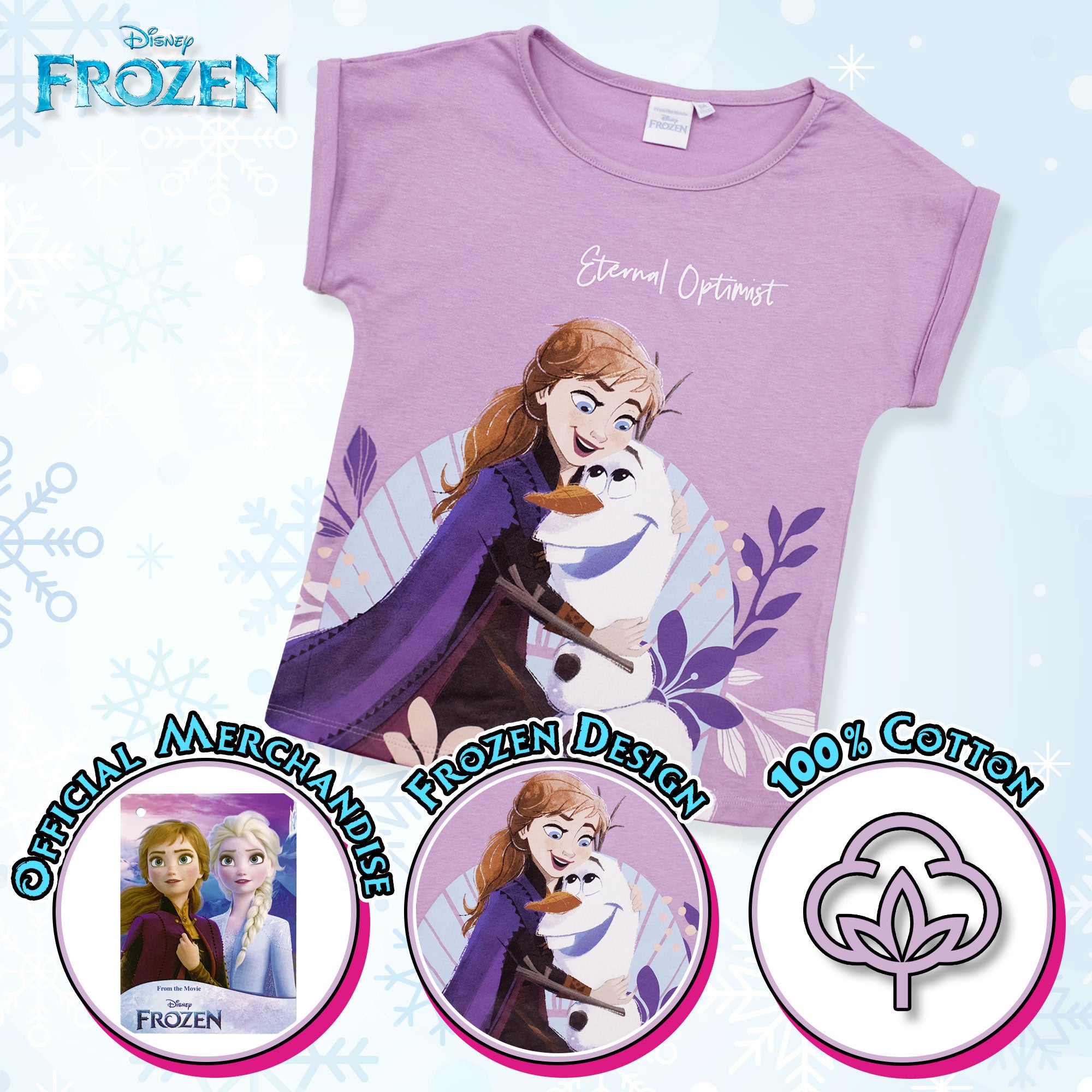 T-shirt Disney Frozen Elsa Olaf maglia maniche corte bambina in cotone 6789