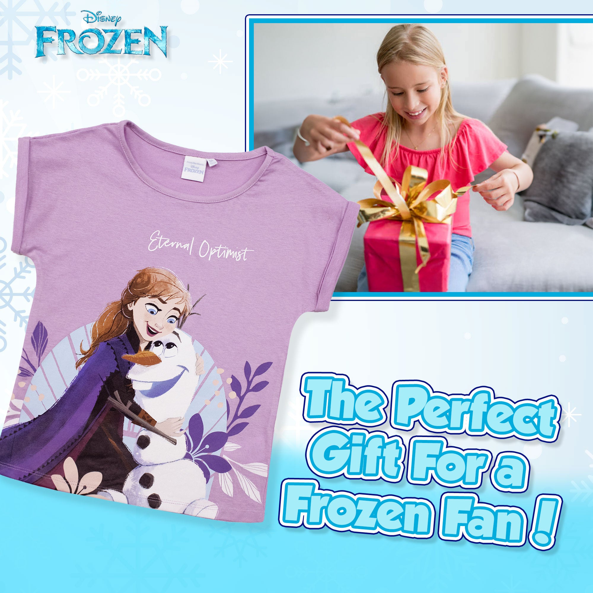 T-shirt Disney Frozen Elsa Olaf maglia maniche corte bambina in cotone 6789