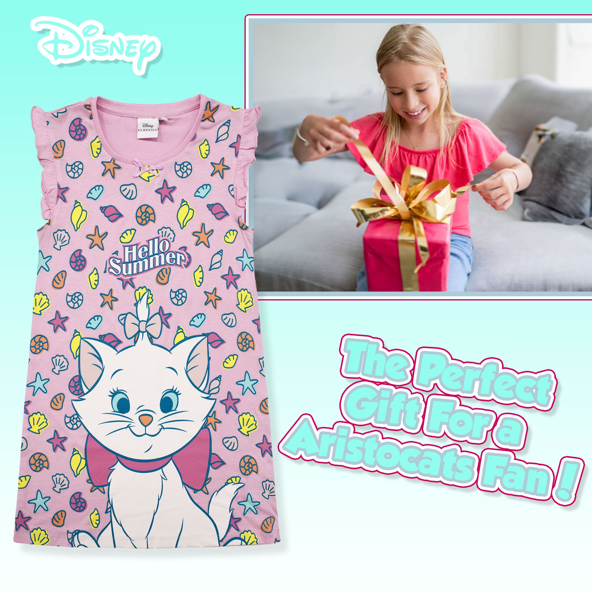 Camicia da notte bambina Disney Aristogatti Marie Vestito cotone con volant 6793