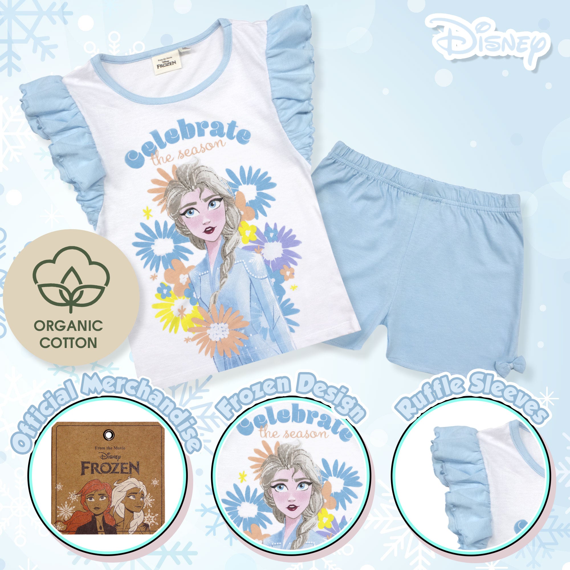 Pigiama bambina Disney Frozen t-shirt e pantalone corto estivo in cotone 6794
