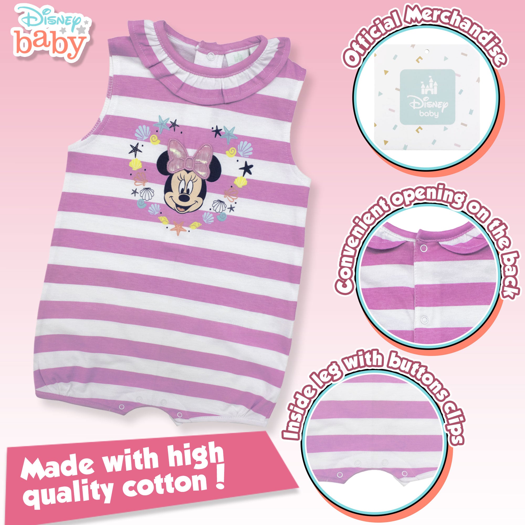 Pagliaccetto Disney neonato Minnie Mouse in cotone estivo per bimba 6796