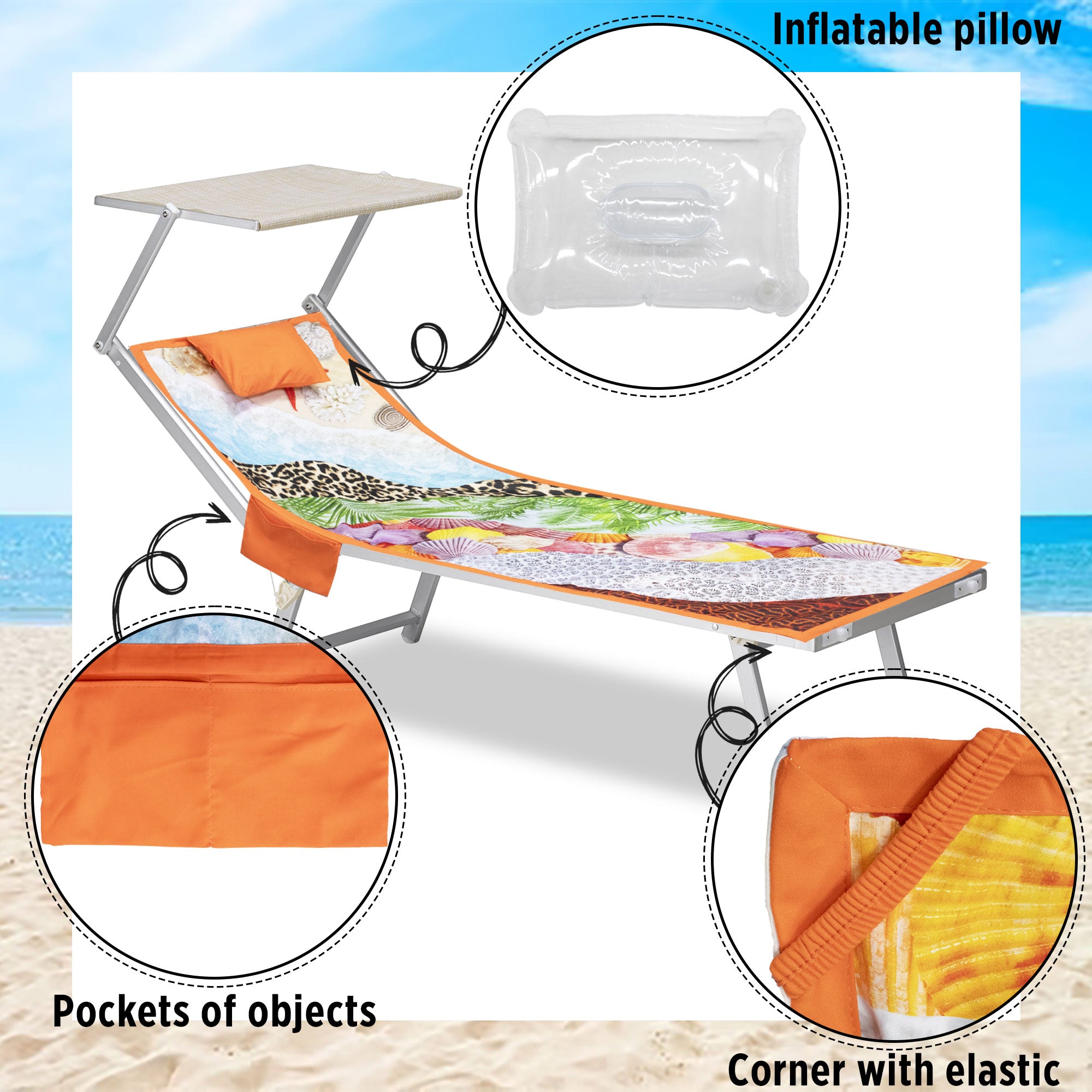 Telo Mare Bicolor Con Tasche E Cuscino Gonfiabile - Leggero, Assorbente, Per Spiaggia E Piscina - Foto 4