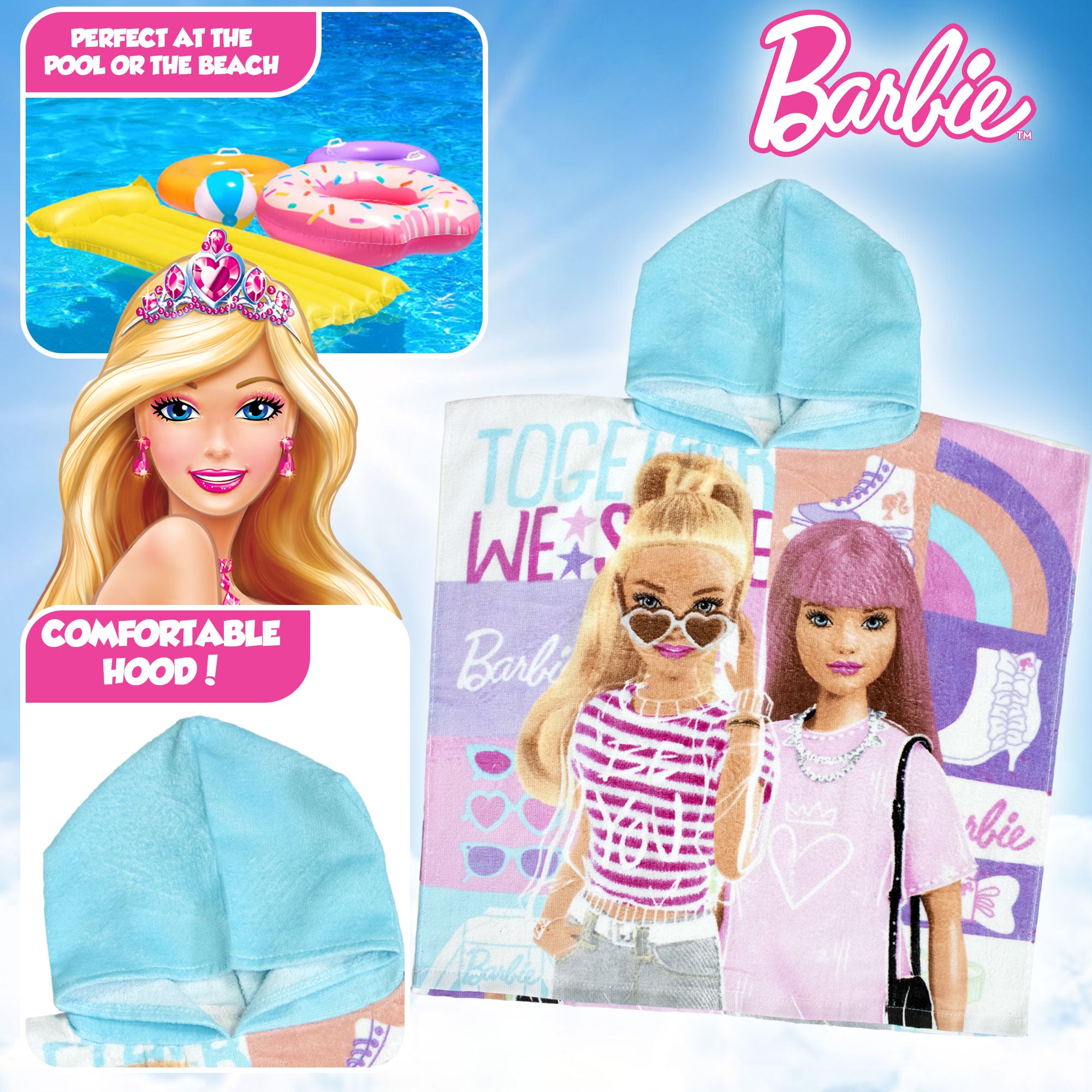 Poncho mare Barbie in cotone per bambina 60x120cm asciugamano piscina 6802