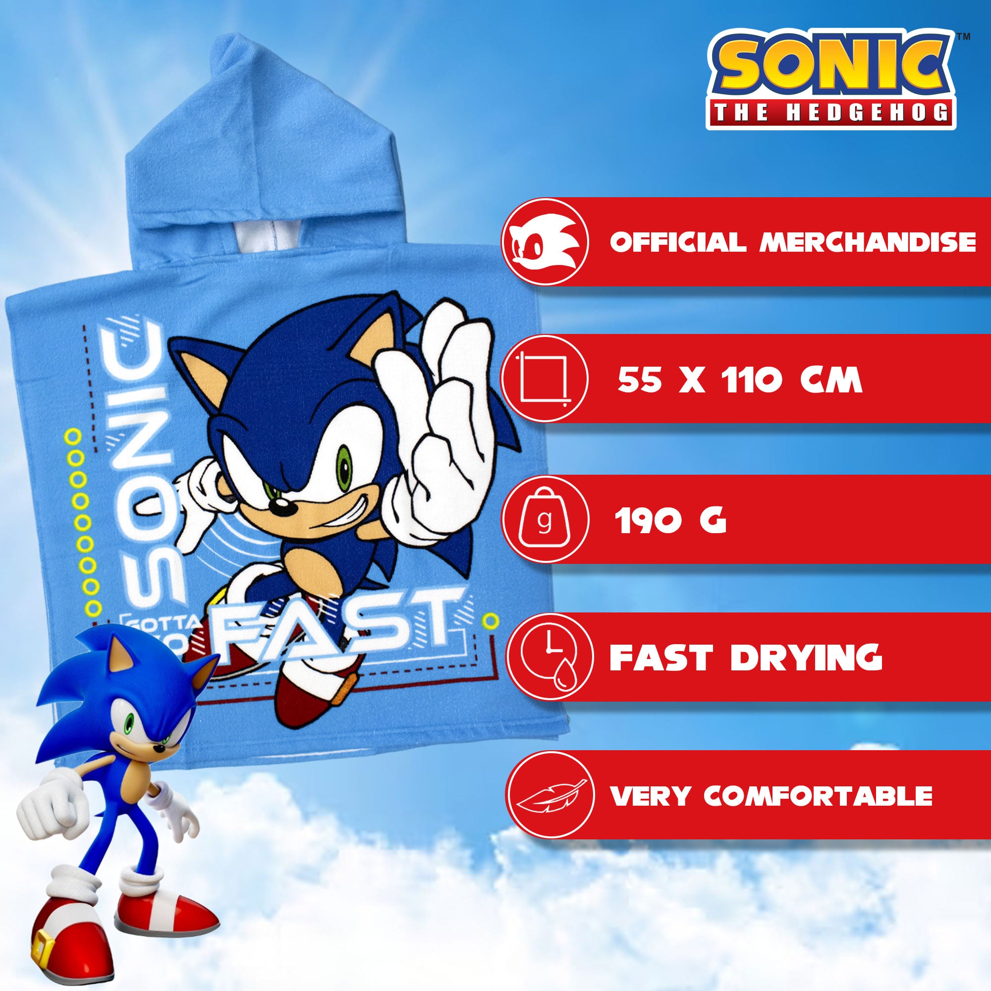 Poncho mare Sega Sonic The Hedgehog per bambini 55x110cm asciugamano 6805