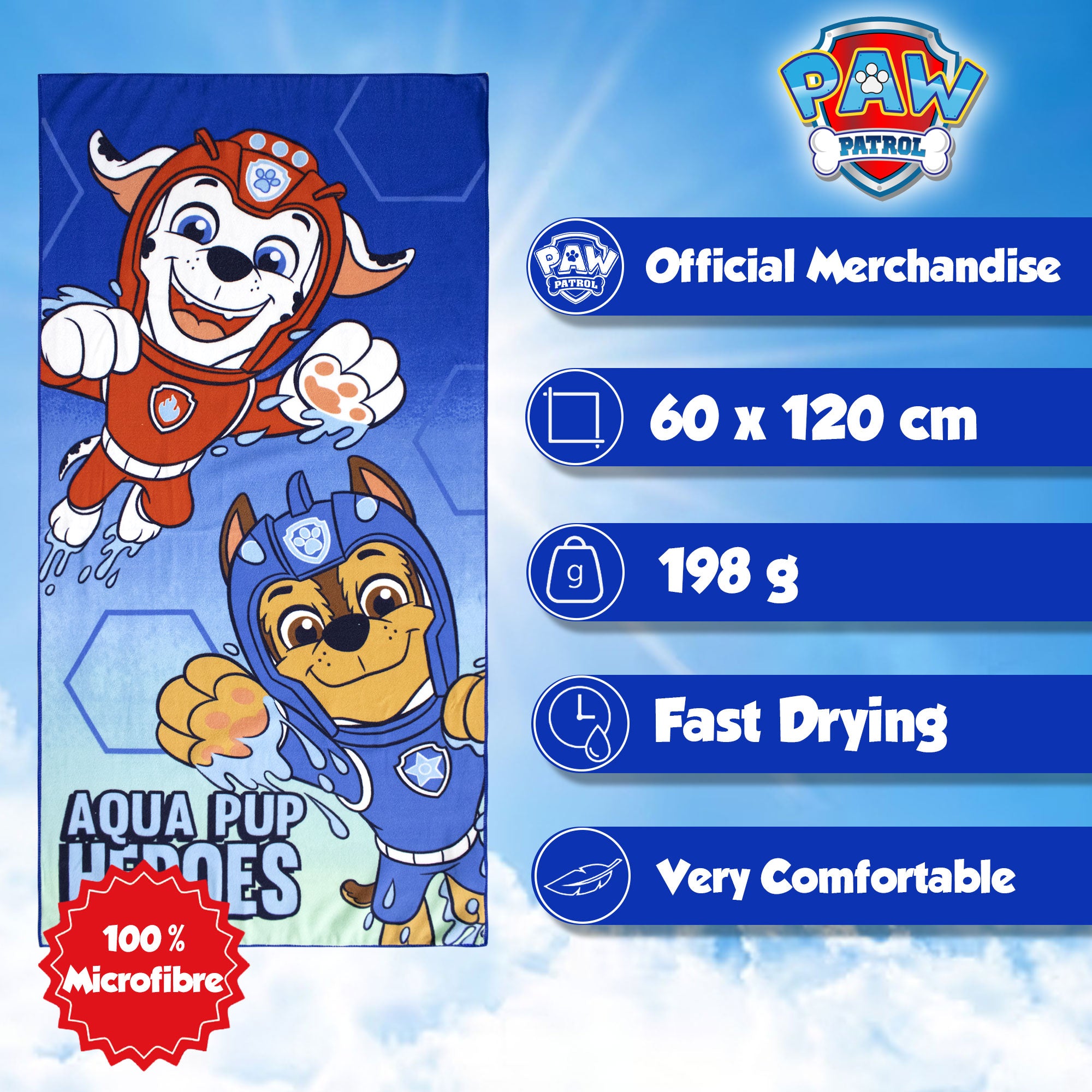 Telo mare Paw Patrol in microfibra 60x120cm asciugamano piscina 6815