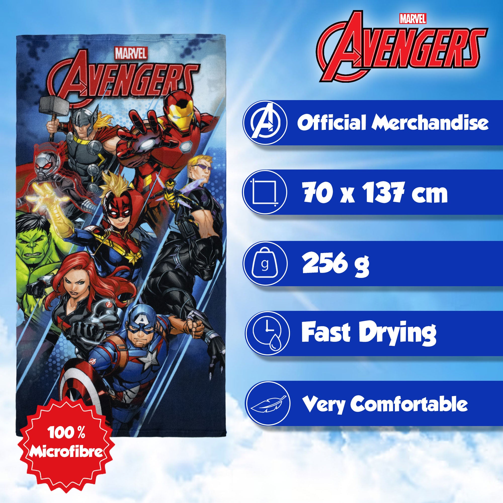 Telo mare Marvel Avengers in microfibra 70x137cm asciugamano piscina 6816