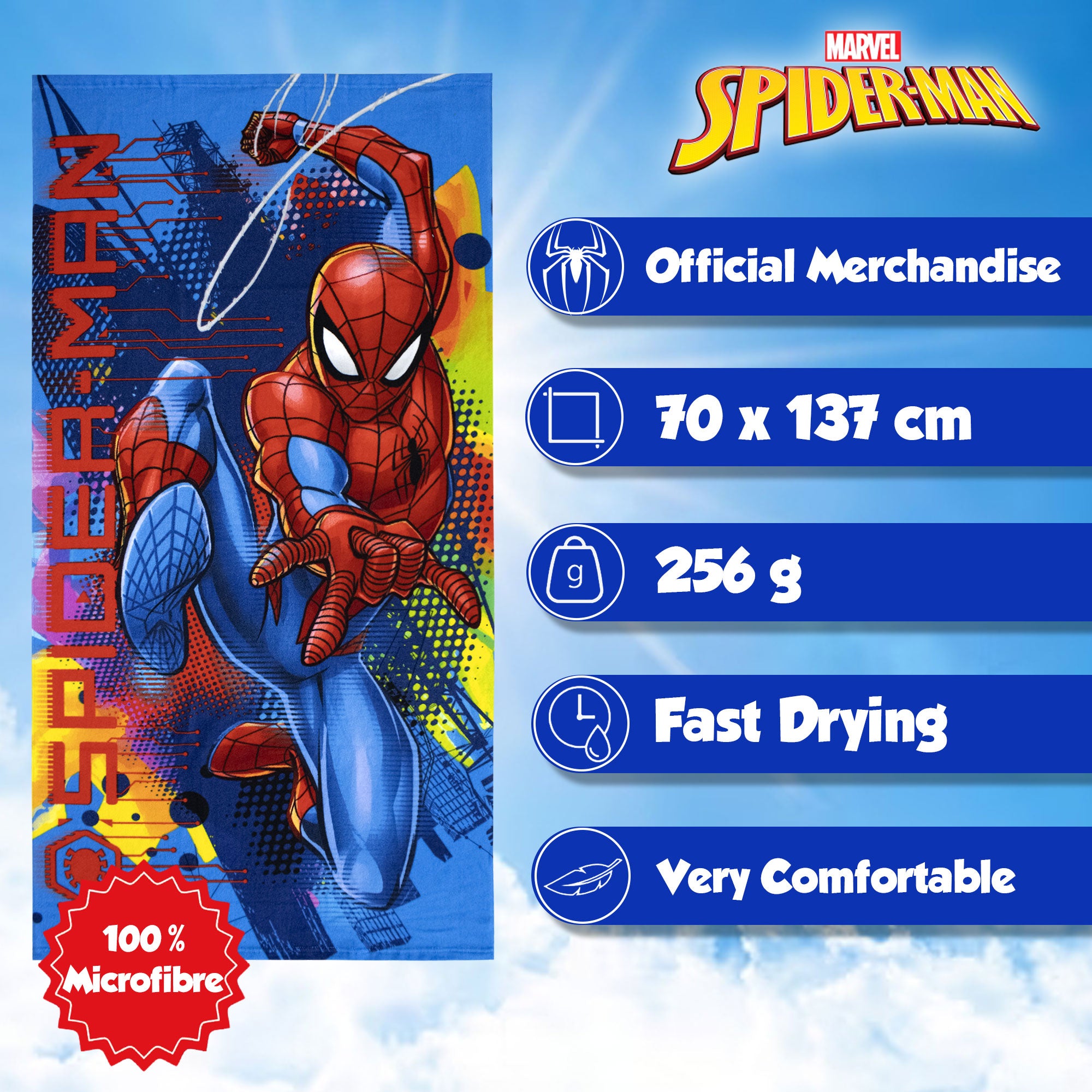Telo mare Marvel Spiderman in microfibra 70x137cm asciugamano piscina 6818
