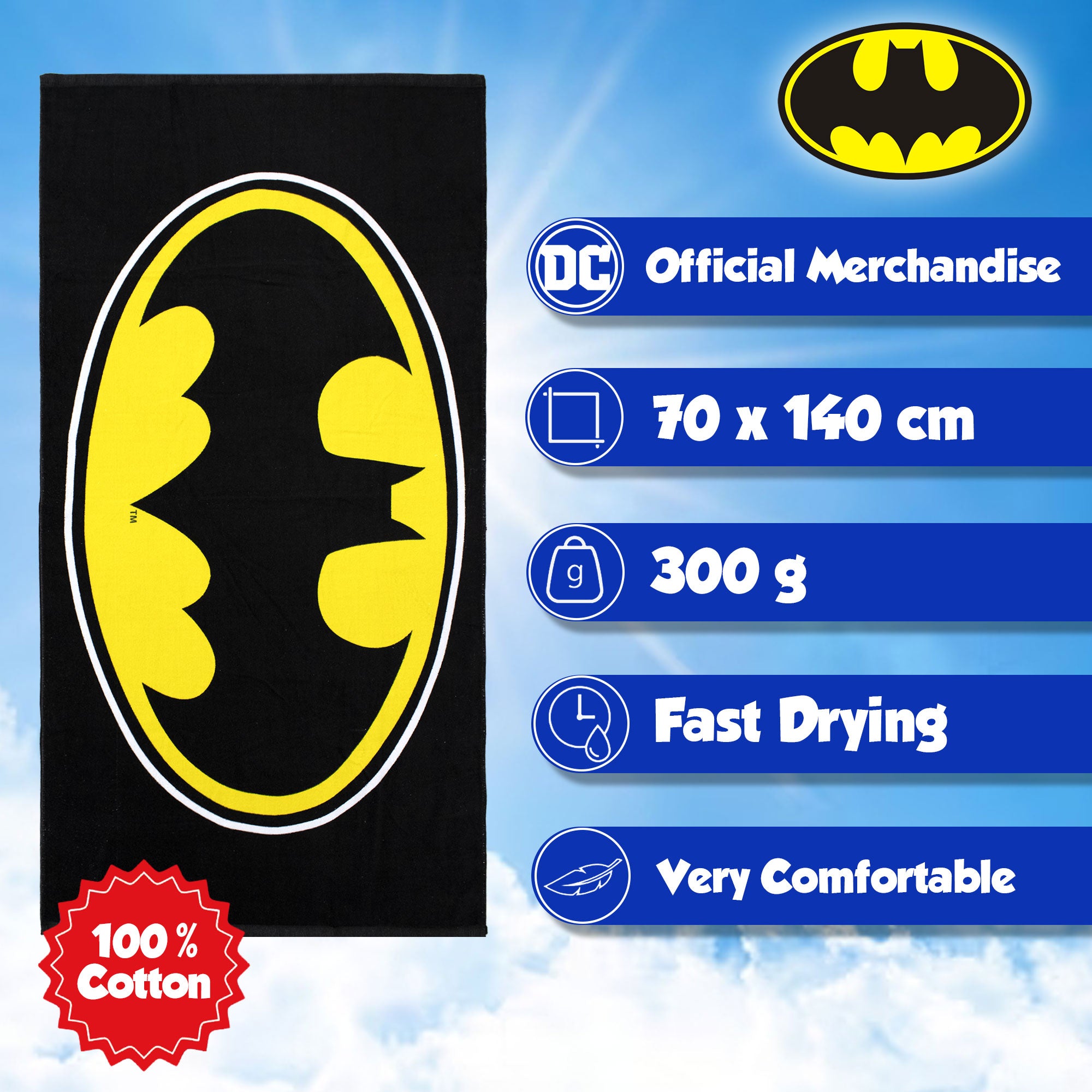 Telo mare DC Comics Batman in cotone 70x140cm asciugamano piscina 6819