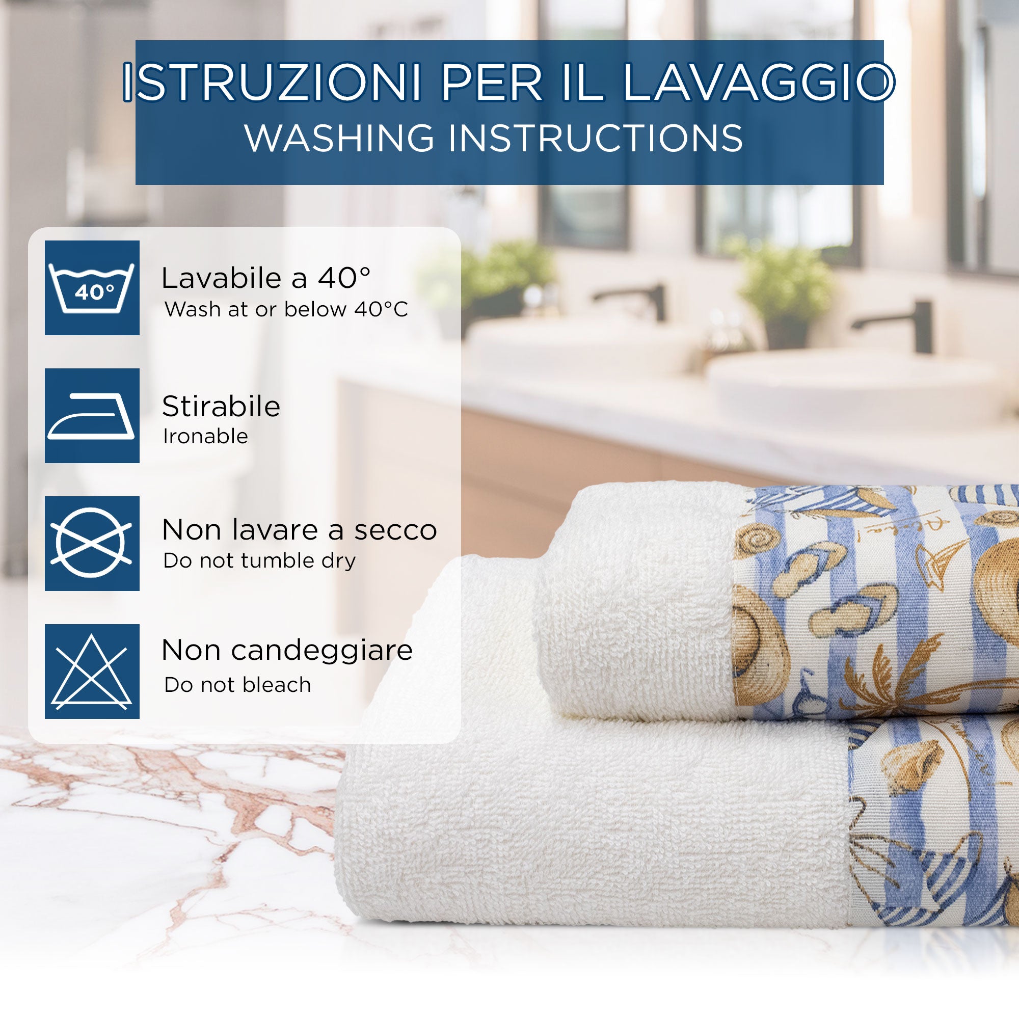 Asciugamani bagno stile marino Set 1+1 in spugna di cotone Viso e Ospite 6822