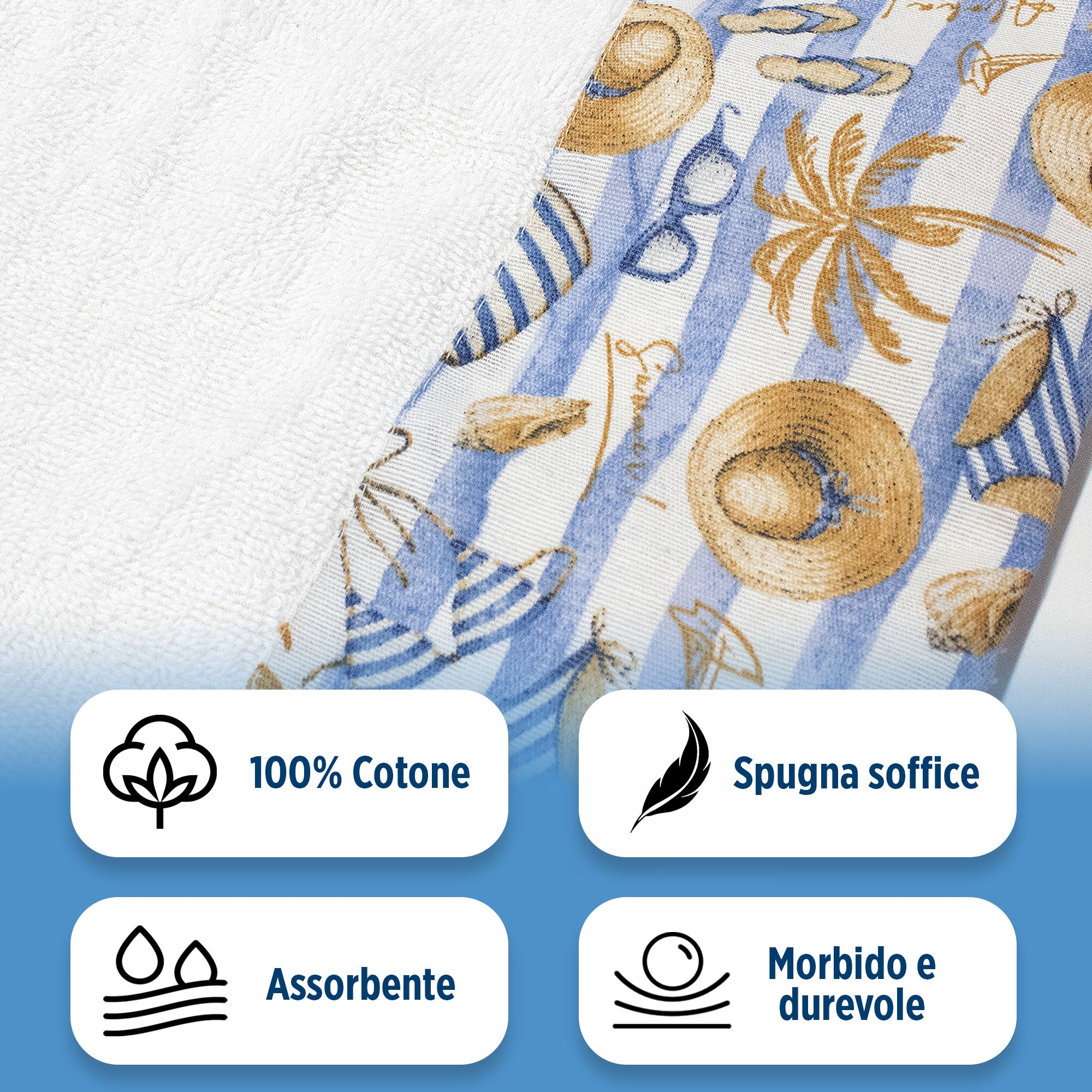 Asciugamani bagno stile marino Set 1+1 in spugna di cotone Viso e Ospite 6822