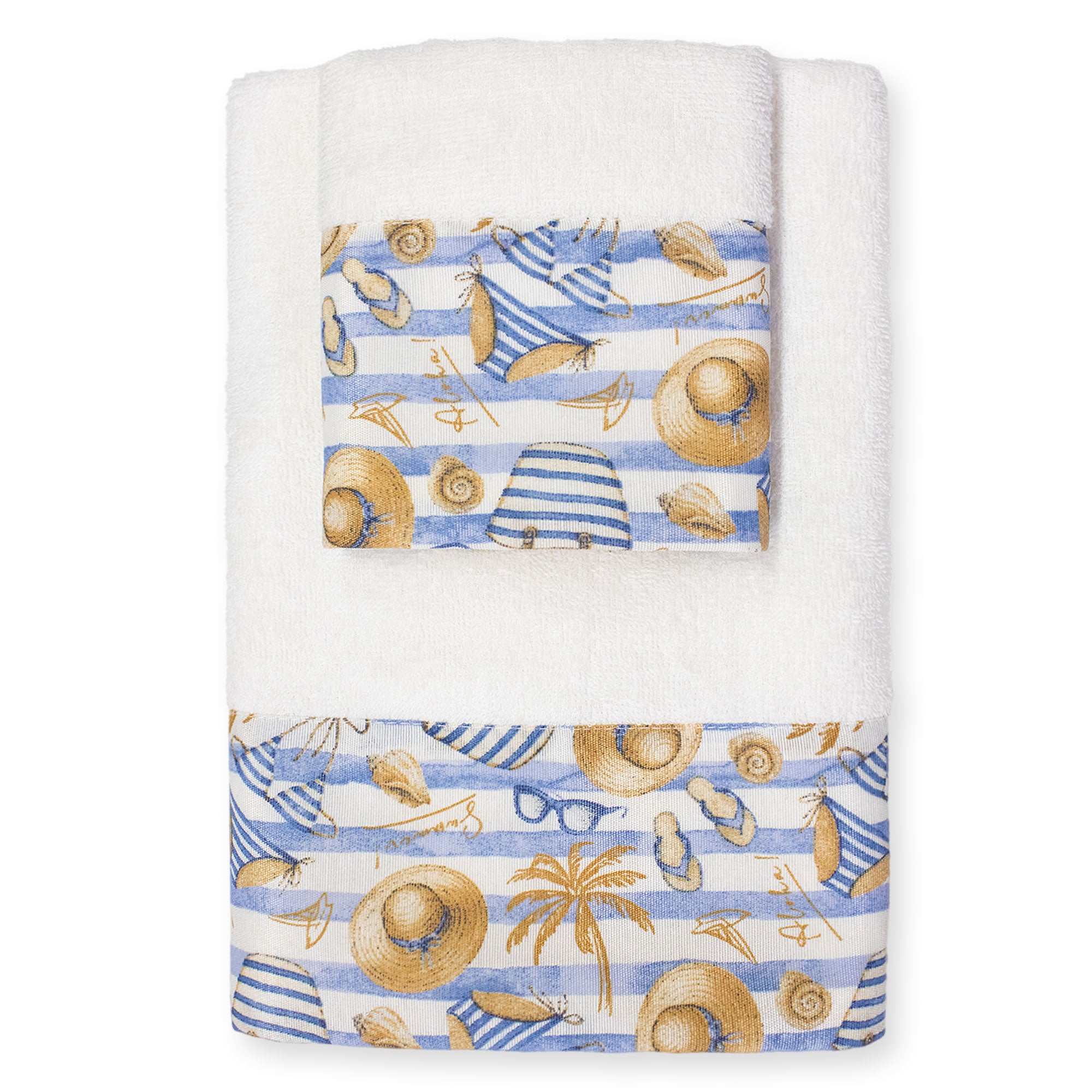 Badetücher-Set 1+1 im Marine-Stil aus Baumwollfrottee für Gesicht und Gäste 6822