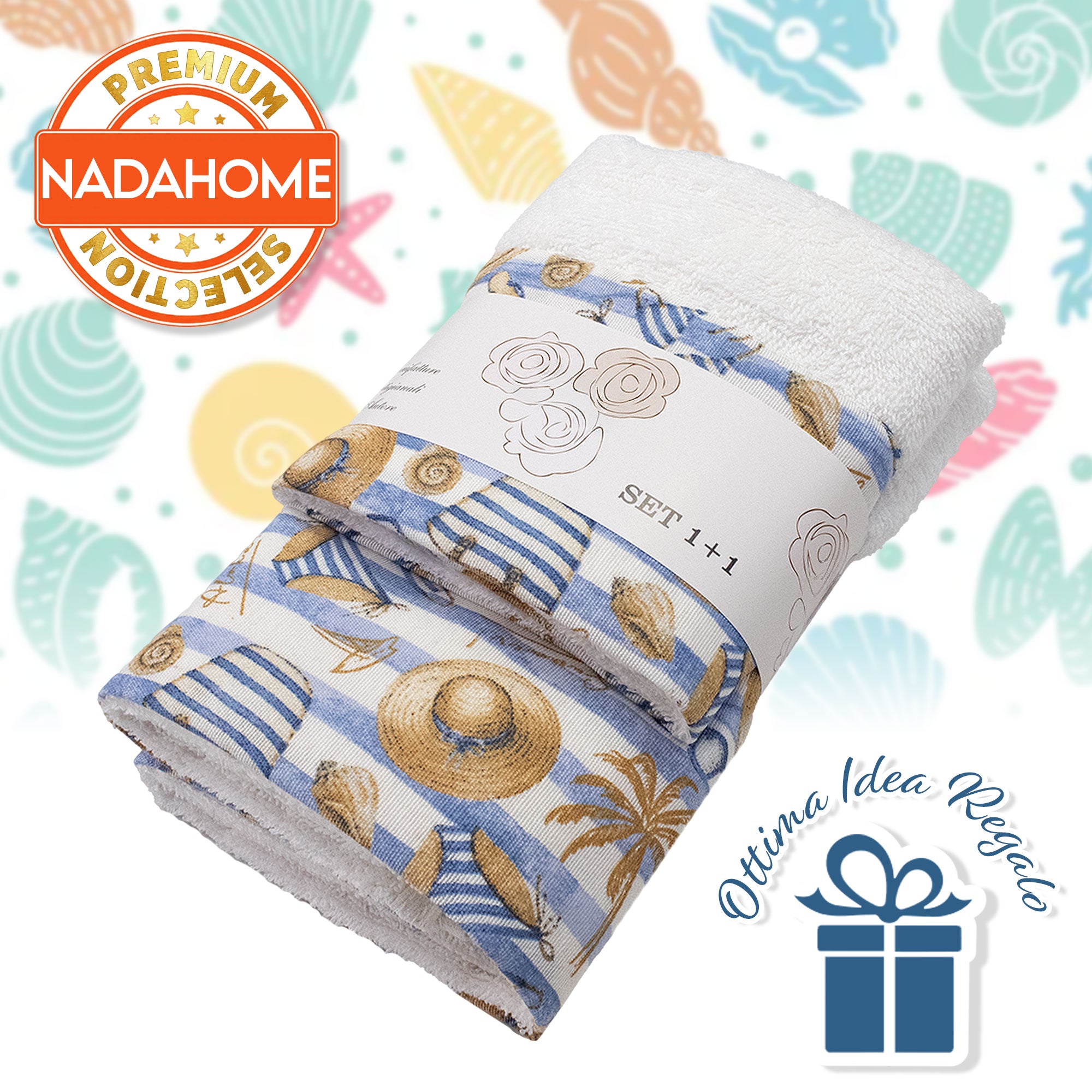 Asciugamani bagno stile marino Set 1+1 in spugna di cotone Viso e Ospite 6822