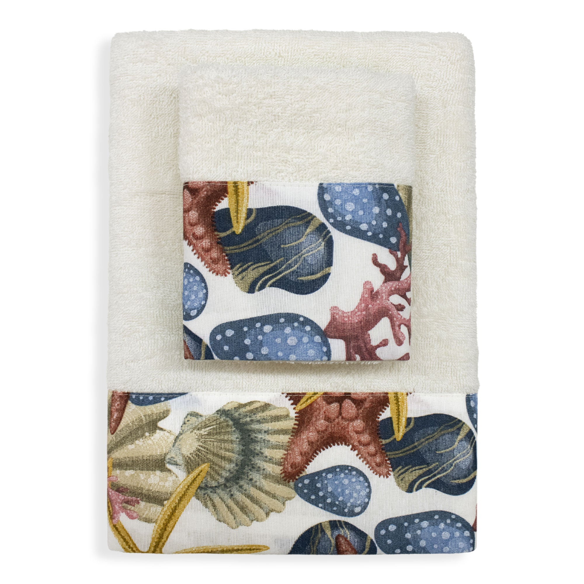 Badetücher-Set 1+1 im Marine-Stil aus Baumwollfrottee für Gesicht und Gäste 6822