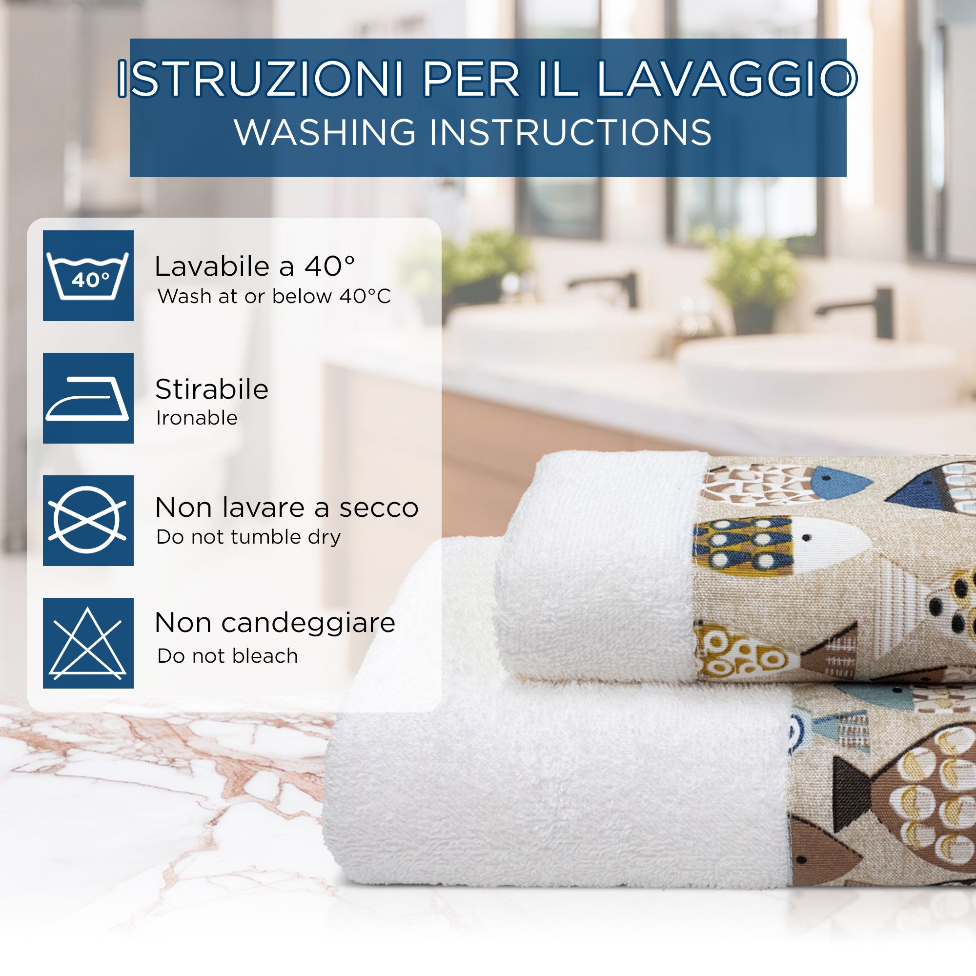 Asciugamani bagno stile marino Set 1+1 in spugna di cotone Viso e Ospite 6822