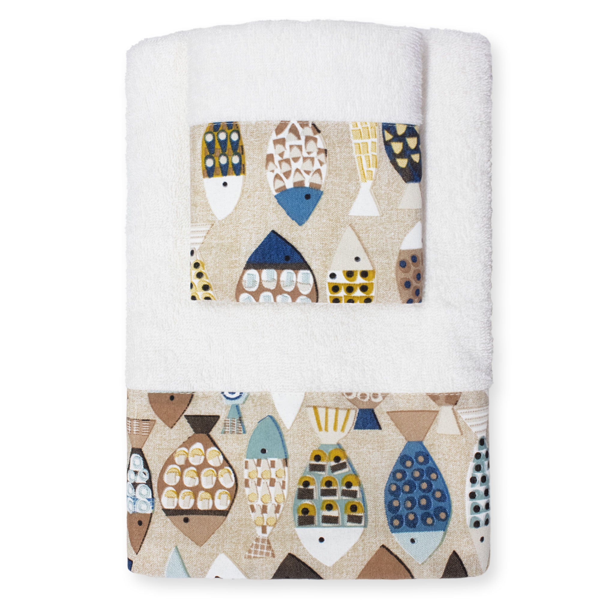 Asciugamani bagno stile marino Set 1+1 in spugna di cotone Viso e Ospite 6822